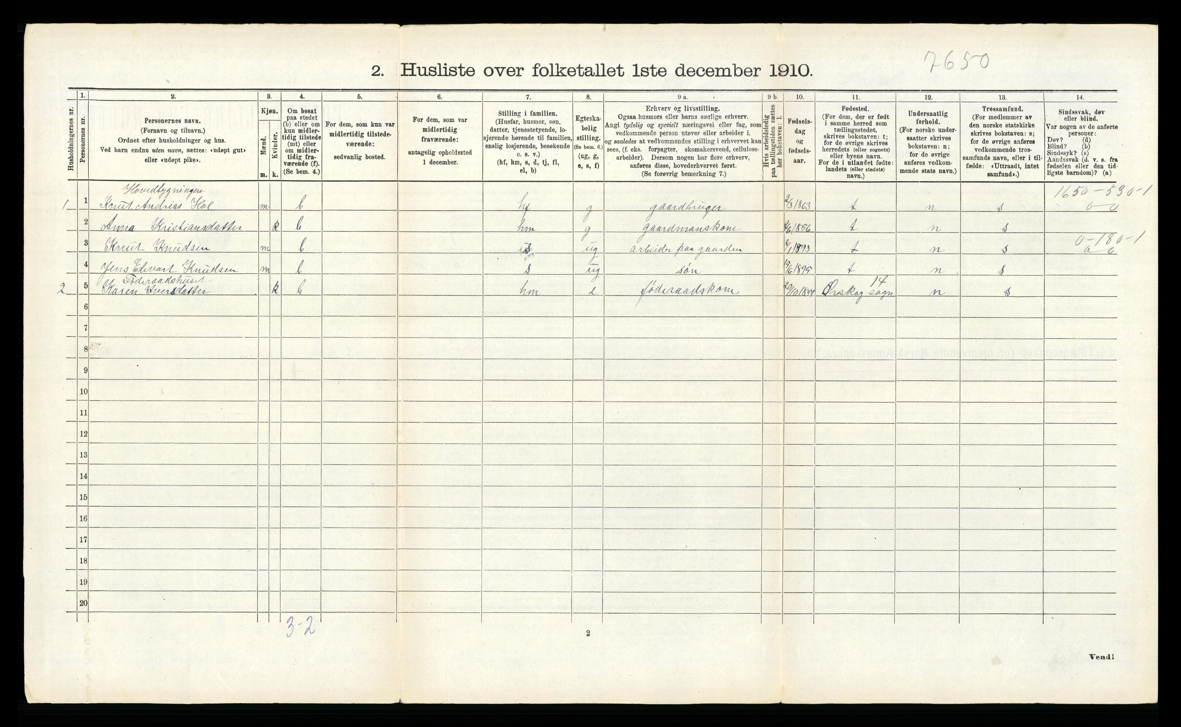 RA, 1910 census for Fræna, 1910, p. 807