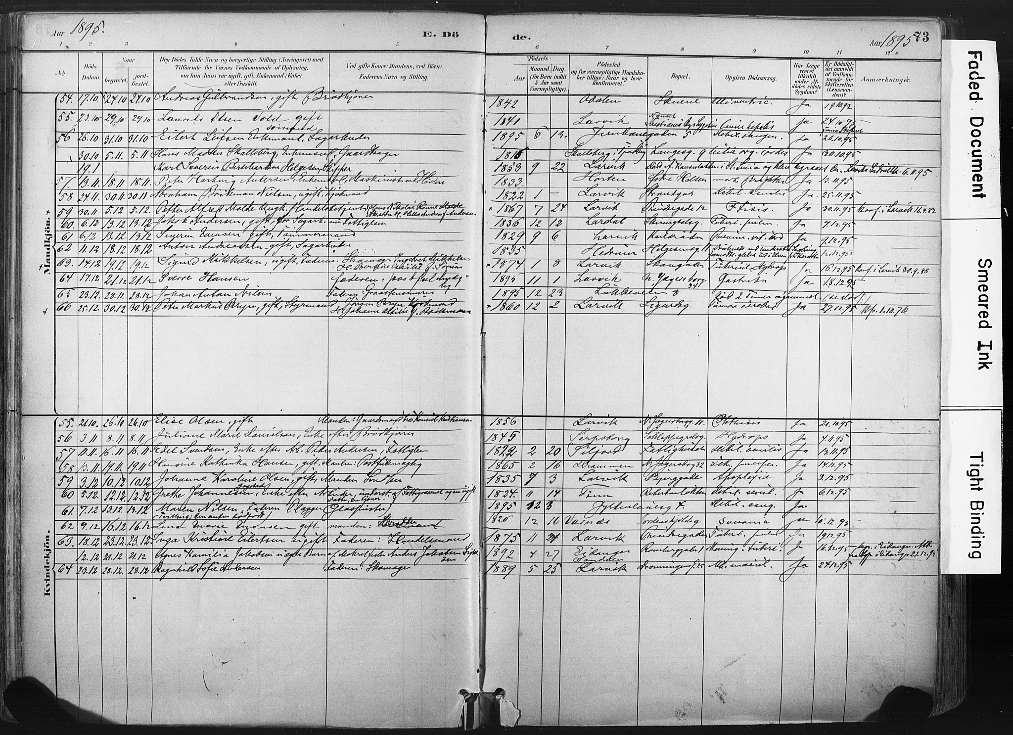 Larvik kirkebøker, SAKO/A-352/F/Fa/L0010: Parish register (official) no. I 10, 1884-1910, p. 73