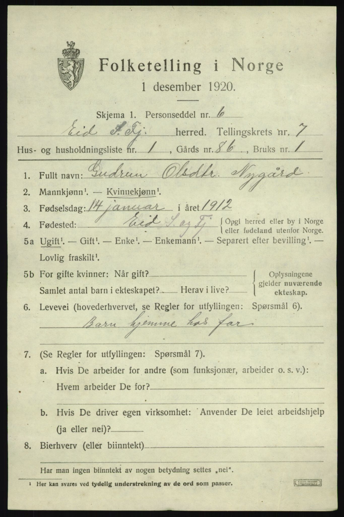 SAB, 1920 census for Eid, 1920, p. 3482