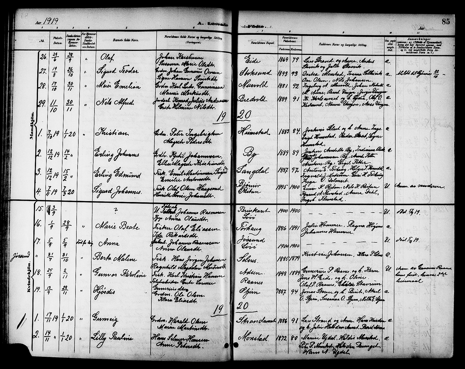 Ministerialprotokoller, klokkerbøker og fødselsregistre - Sør-Trøndelag, SAT/A-1456/655/L0688: Parish register (copy) no. 655C04, 1899-1922, p. 85