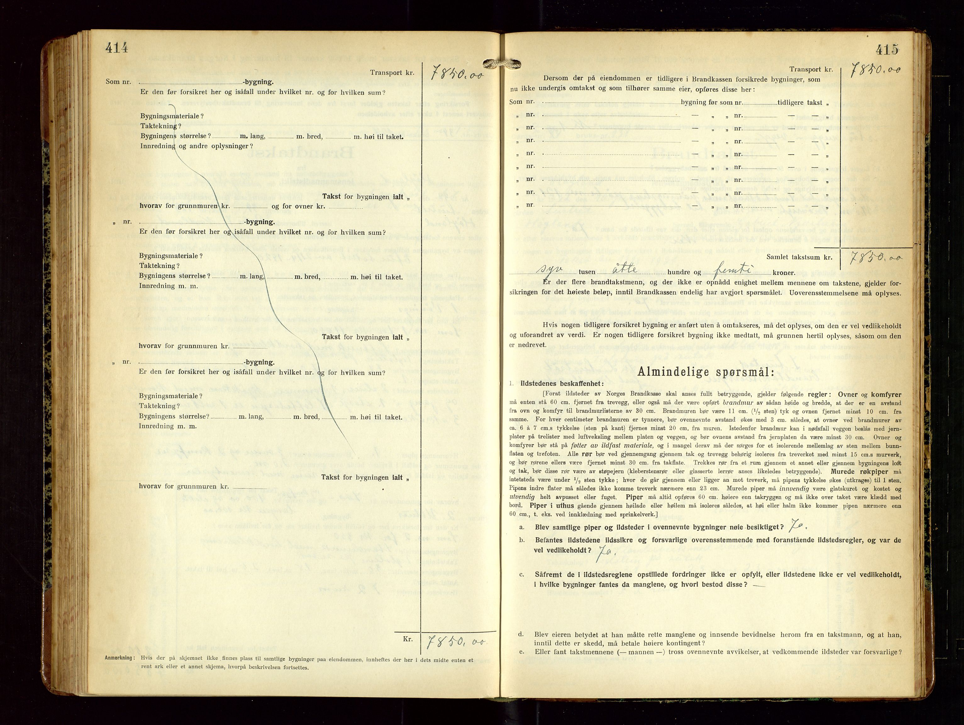 Høyland/Sandnes lensmannskontor, AV/SAST-A-100166/Gob/L0004: "Brandtakstprotokol", 1924-1933, p. 414-415