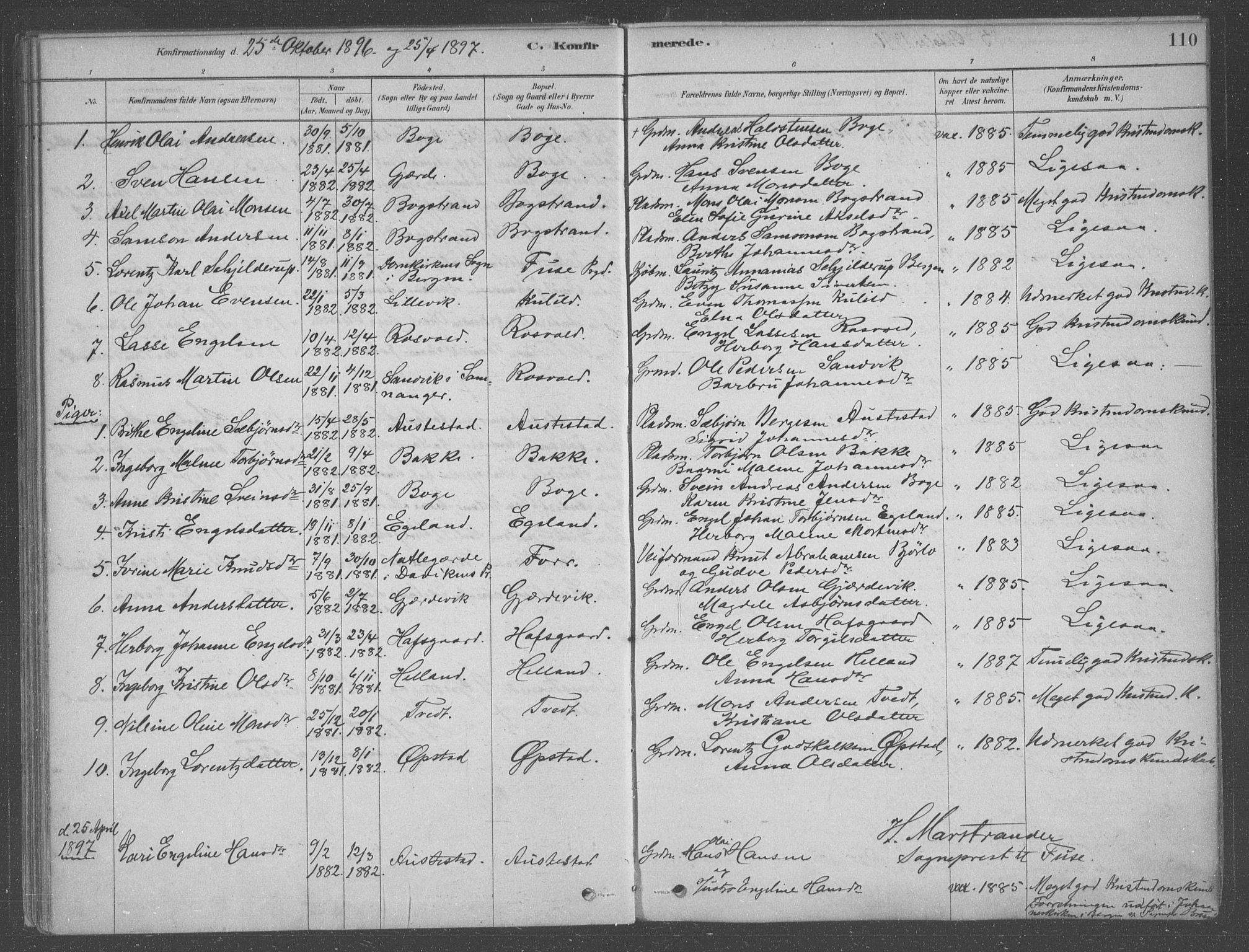 Fusa sokneprestembete, AV/SAB-A-75401/H/Haa: Parish register (official) no. B 1, 1880-1938, p. 110