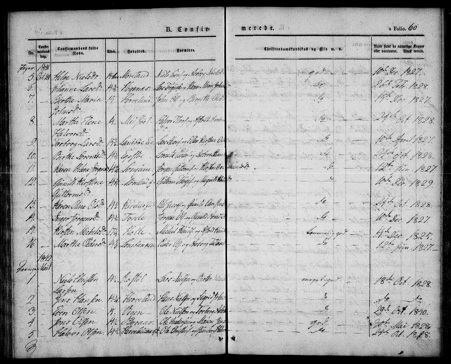 Austre Moland sokneprestkontor, AV/SAK-1111-0001/F/Fa/Faa/L0006: Parish register (official) no. A 6, 1837-1846, p. 60