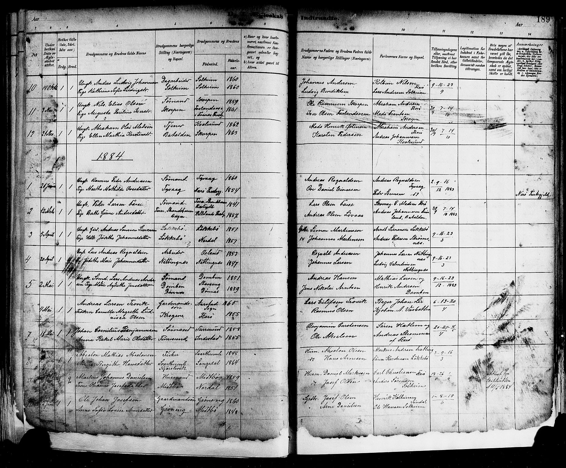 Kinn sokneprestembete, AV/SAB-A-80801/H/Hab/Haba/L0002: Parish register (copy) no. A 2, 1882-1906, p. 189