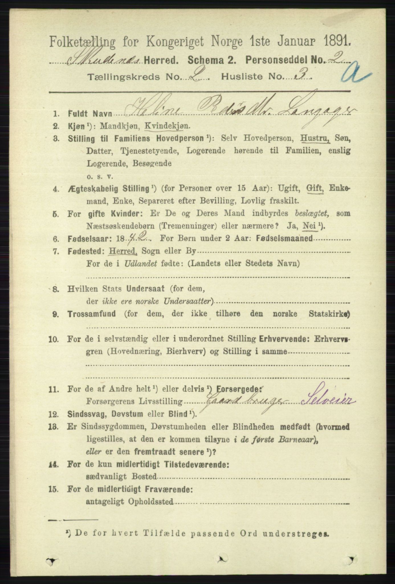 RA, 1891 census for 1150 Skudenes, 1891, p. 694