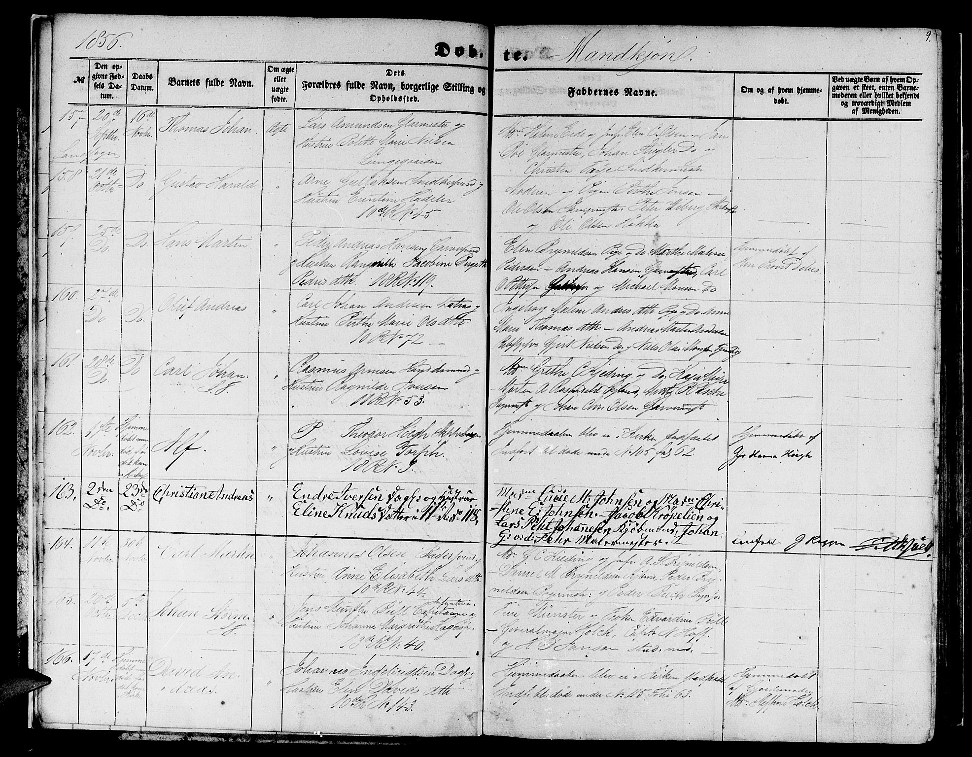 Domkirken sokneprestembete, AV/SAB-A-74801/H/Hab/L0011: Parish register (copy) no. B 4, 1856-1862, p. 9