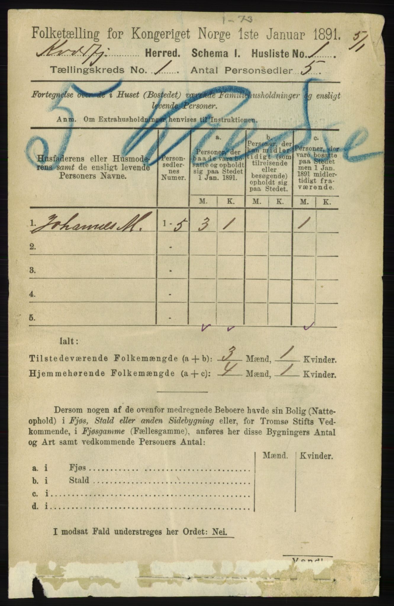 RA, 1891 census for 1911 Kvæfjord, 1891, p. 21