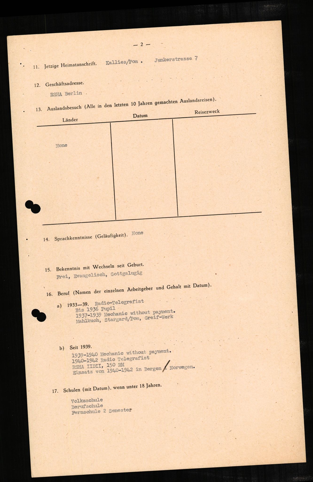 Forsvaret, Forsvarets overkommando II, AV/RA-RAFA-3915/D/Db/L0002: CI Questionaires. Tyske okkupasjonsstyrker i Norge. Tyskere., 1945-1946, p. 153