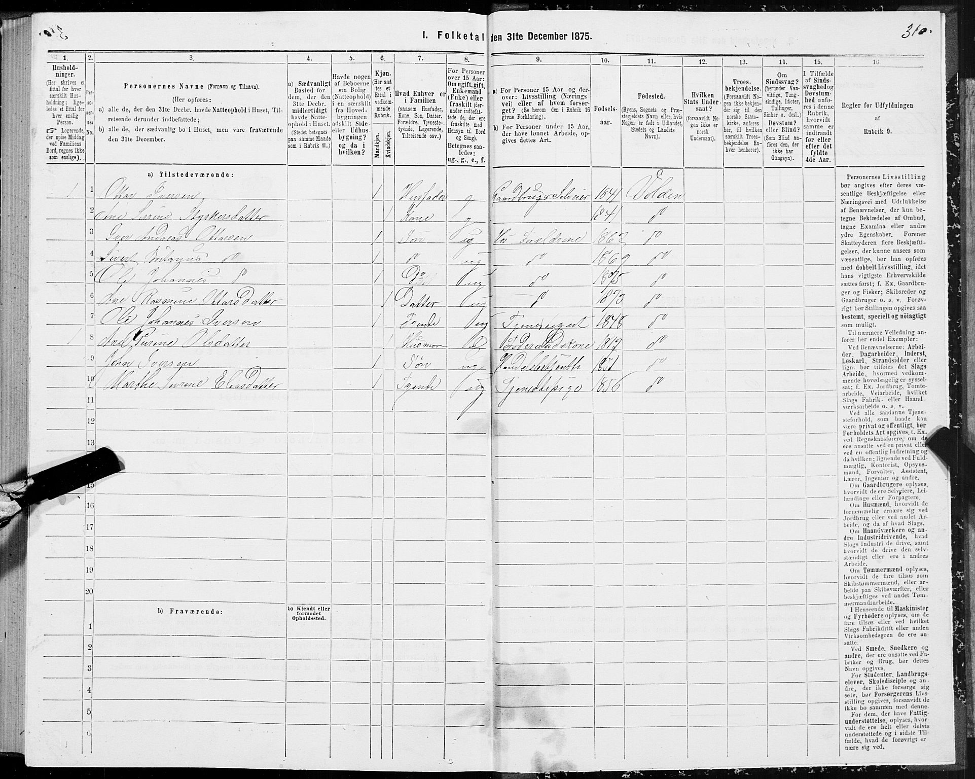 SAT, 1875 census for 1519P Volda, 1875, p. 5310