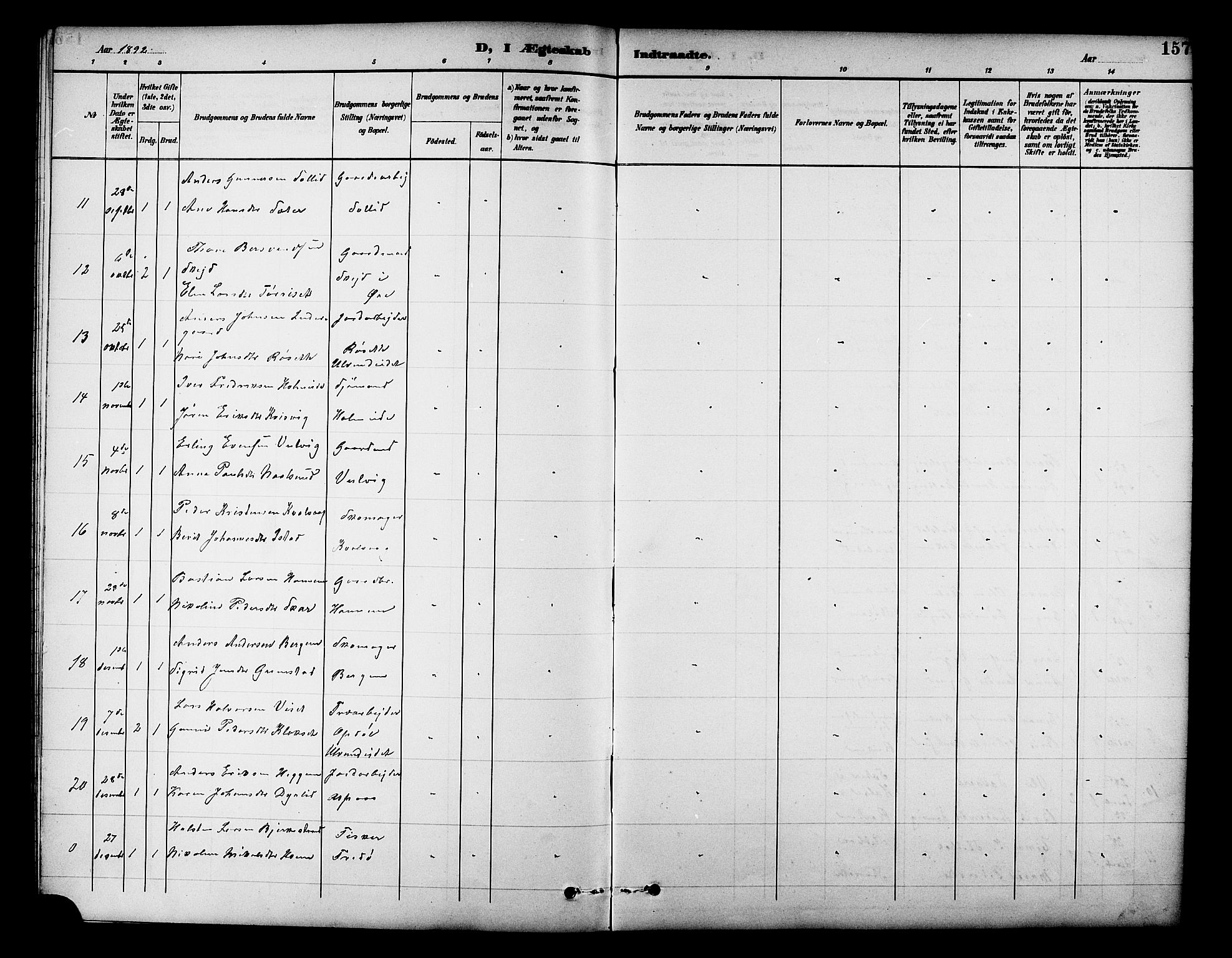 Ministerialprotokoller, klokkerbøker og fødselsregistre - Møre og Romsdal, AV/SAT-A-1454/586/L0992: Parish register (copy) no. 586C03, 1892-1909, p. 157