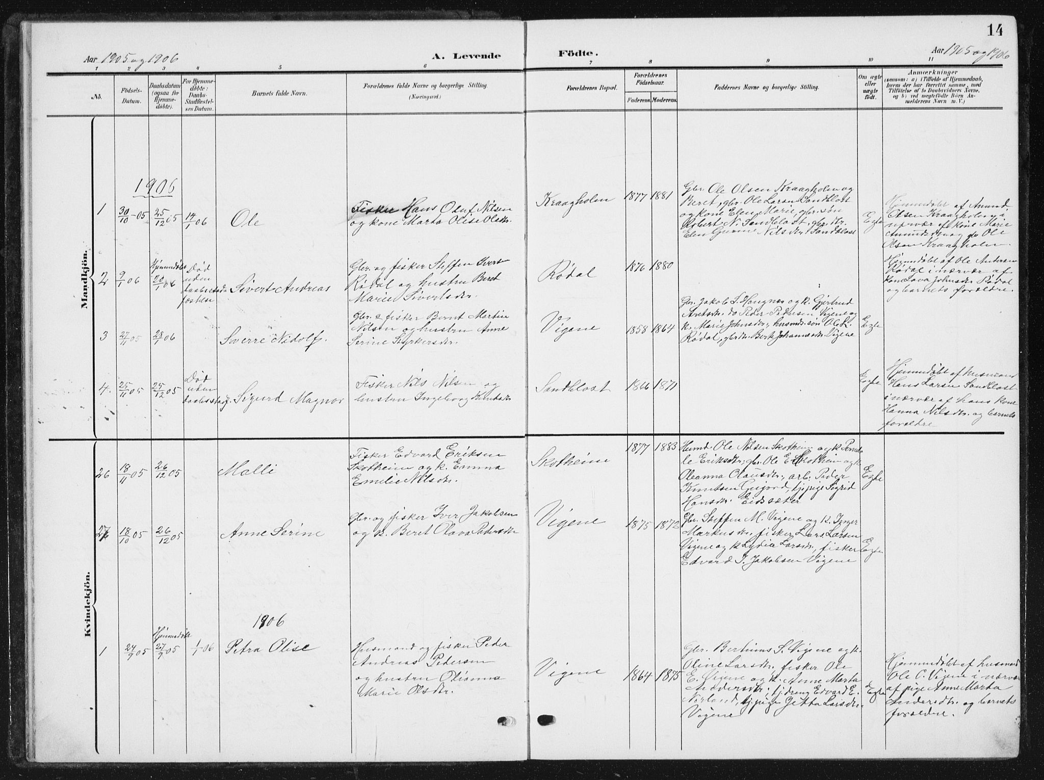 Ministerialprotokoller, klokkerbøker og fødselsregistre - Møre og Romsdal, AV/SAT-A-1454/567/L0784: Parish register (copy) no. 567C04, 1903-1938, p. 14