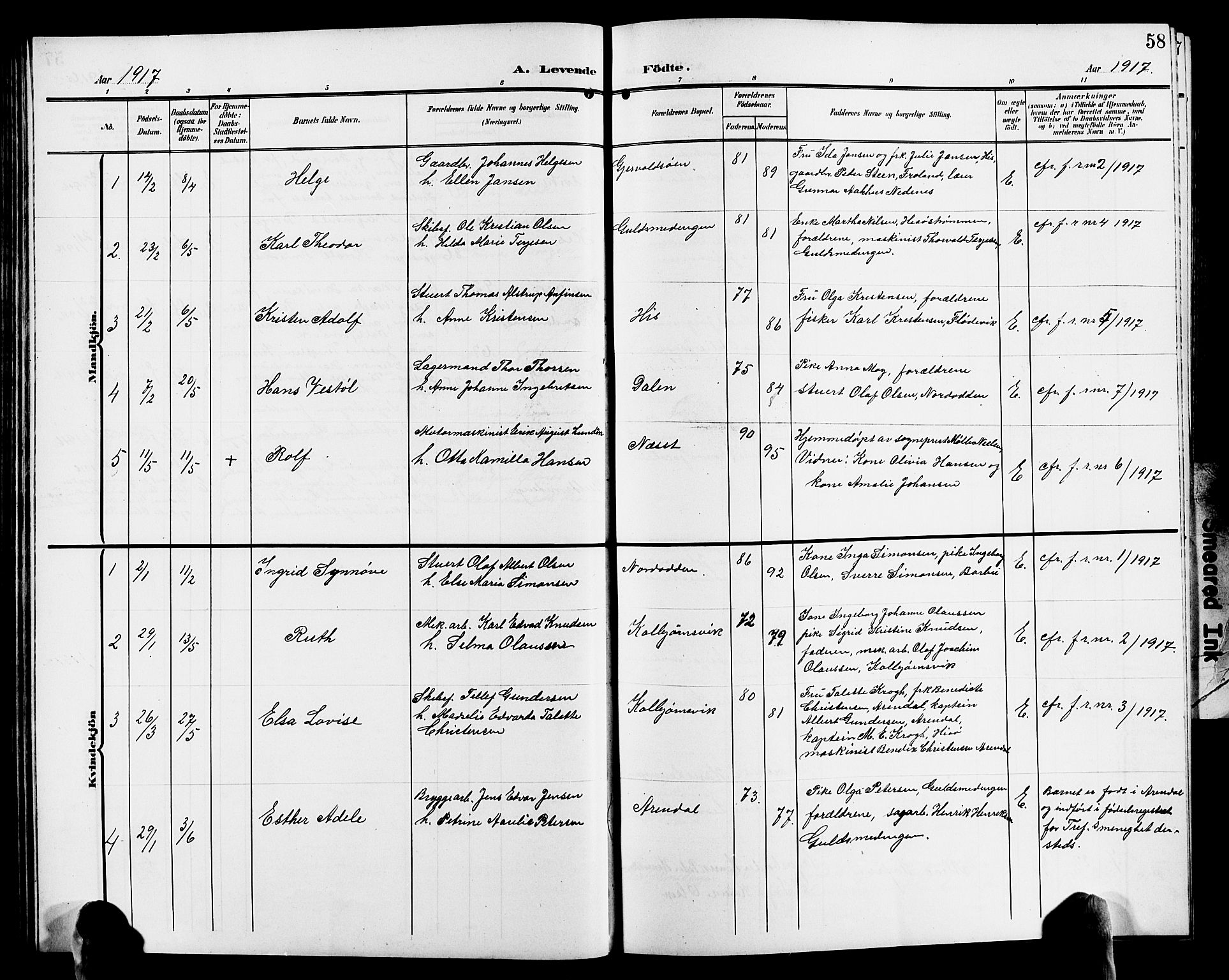 Hisøy sokneprestkontor, AV/SAK-1111-0020/F/Fb/L0004: Parish register (copy) no. B 4, 1905-1923, p. 58