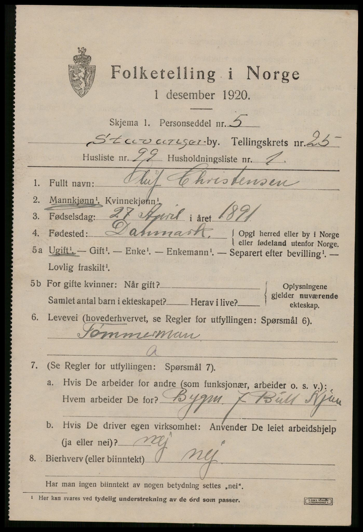 SAST, 1920 census for Stavanger, 1920, p. 77776