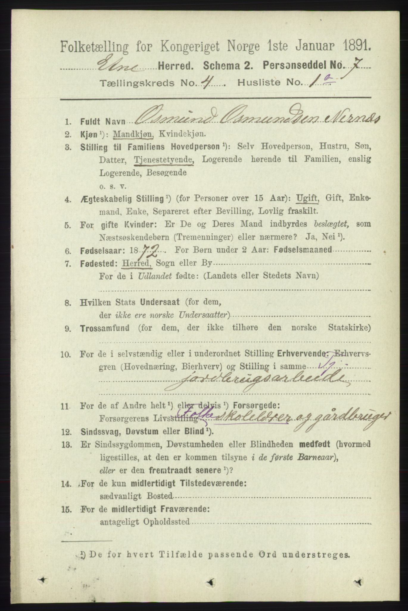 RA, 1891 census for 1211 Etne, 1891, p. 859