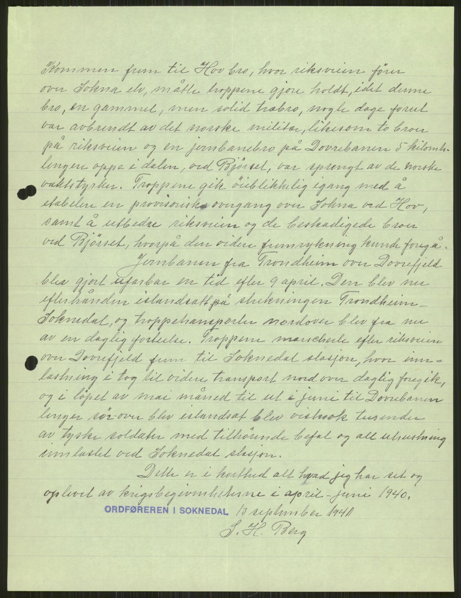 Forsvaret, Forsvarets krigshistoriske avdeling, RA/RAFA-2017/Y/Ya/L0016: II-C-11-31 - Fylkesmenn.  Rapporter om krigsbegivenhetene 1940., 1940, p. 157