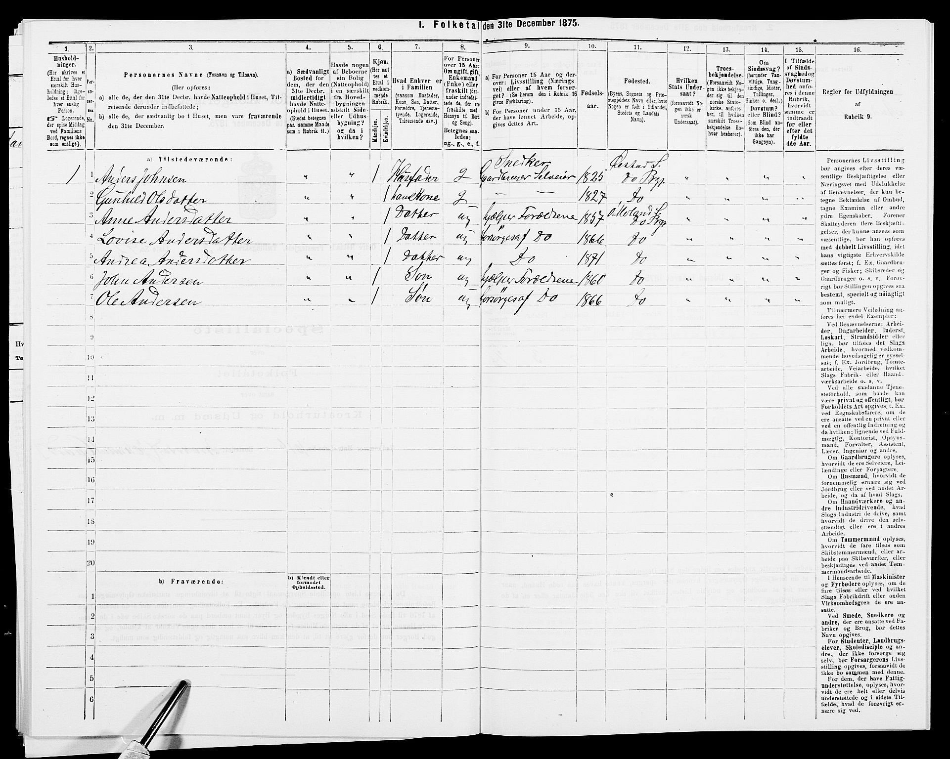 SAK, 1875 census for 0918P Austre Moland, 1875, p. 3127