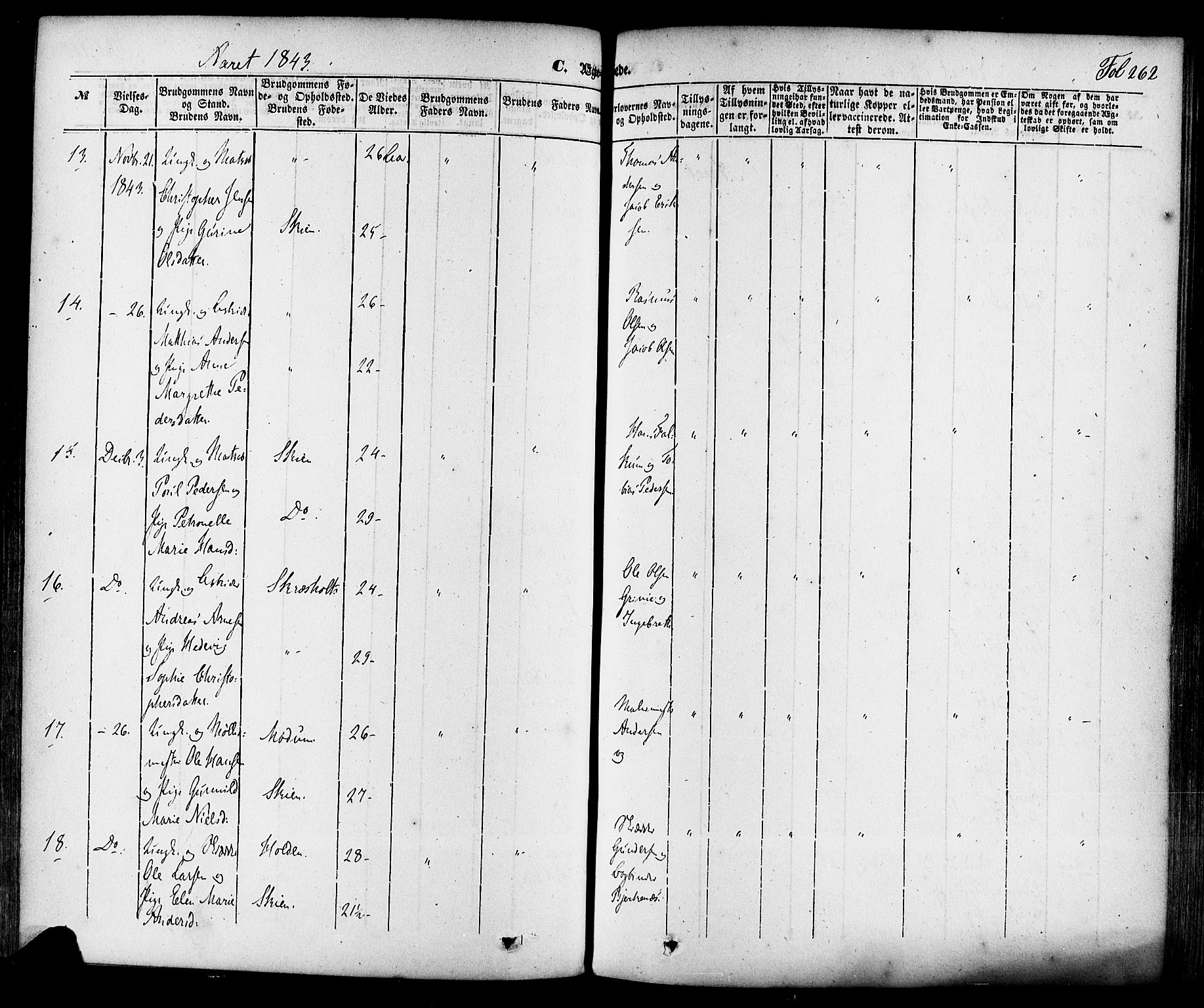 Skien kirkebøker, SAKO/A-302/F/Fa/L0006a: Parish register (official) no. 6A, 1843-1856, p. 262