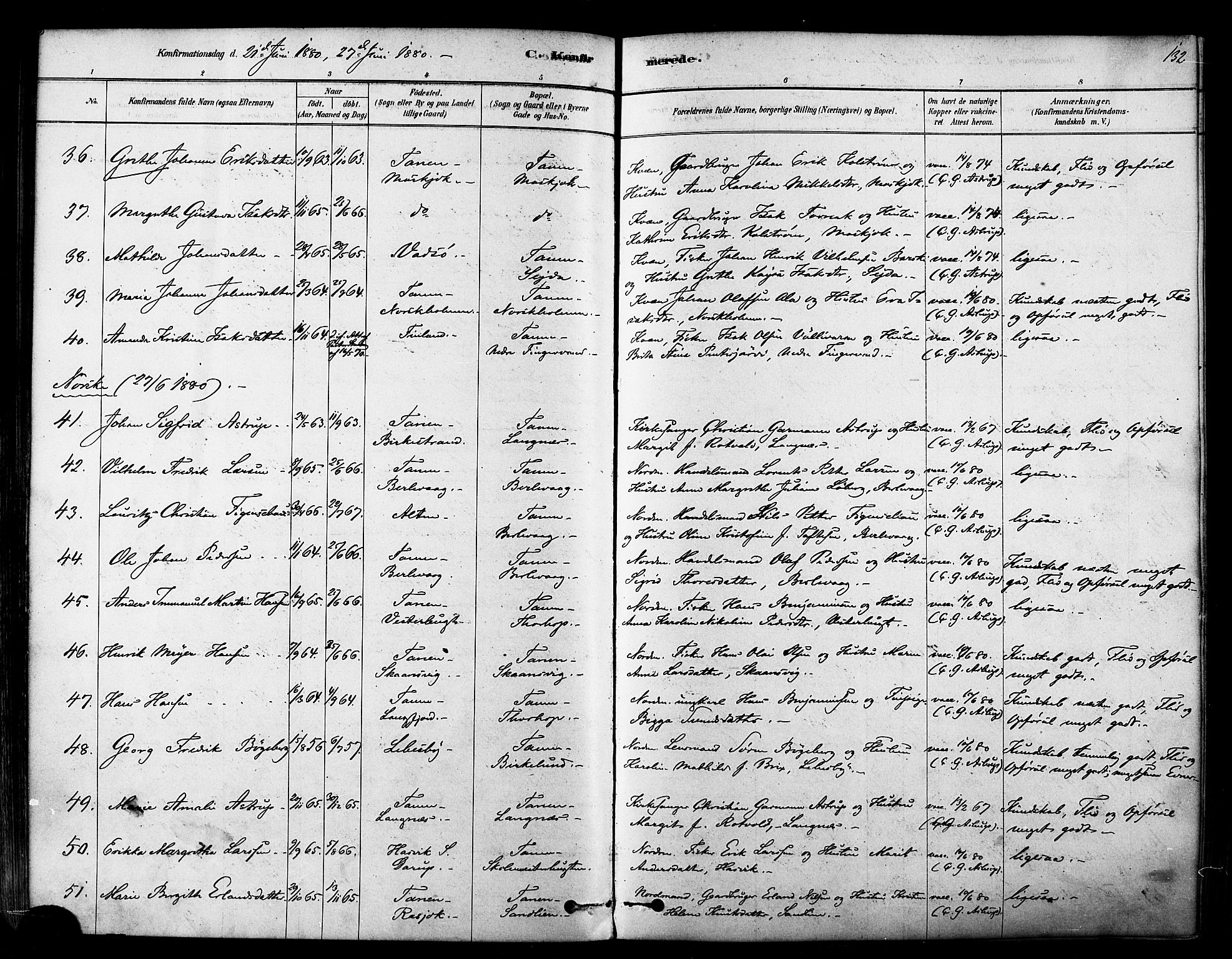 Tana sokneprestkontor, SATØ/S-1334/H/Ha/L0004kirke: Parish register (official) no. 4, 1878-1891, p. 132