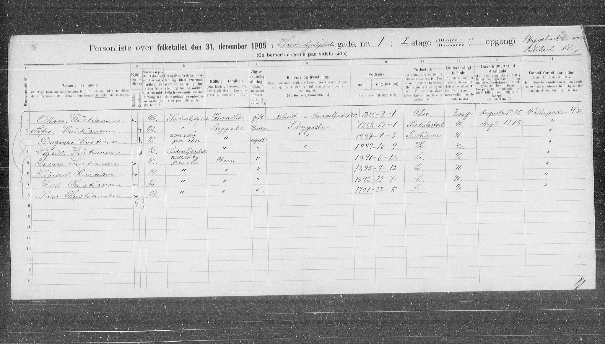 OBA, Municipal Census 1905 for Kristiania, 1905, p. 59734