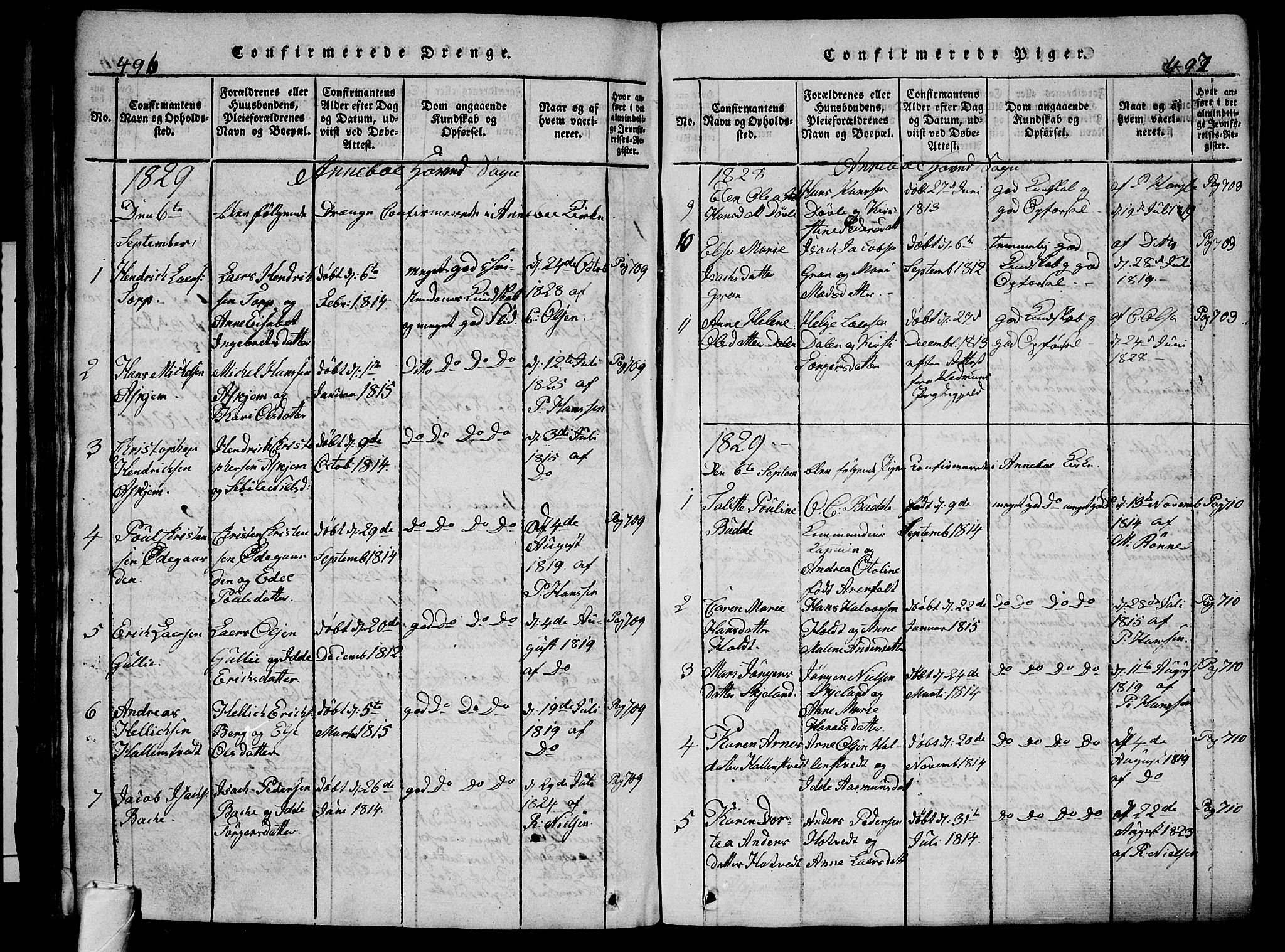 Andebu kirkebøker, AV/SAKO-A-336/G/Ga/L0002: Parish register (copy) no. I 2 /1, 1823-1832, p. 496-497