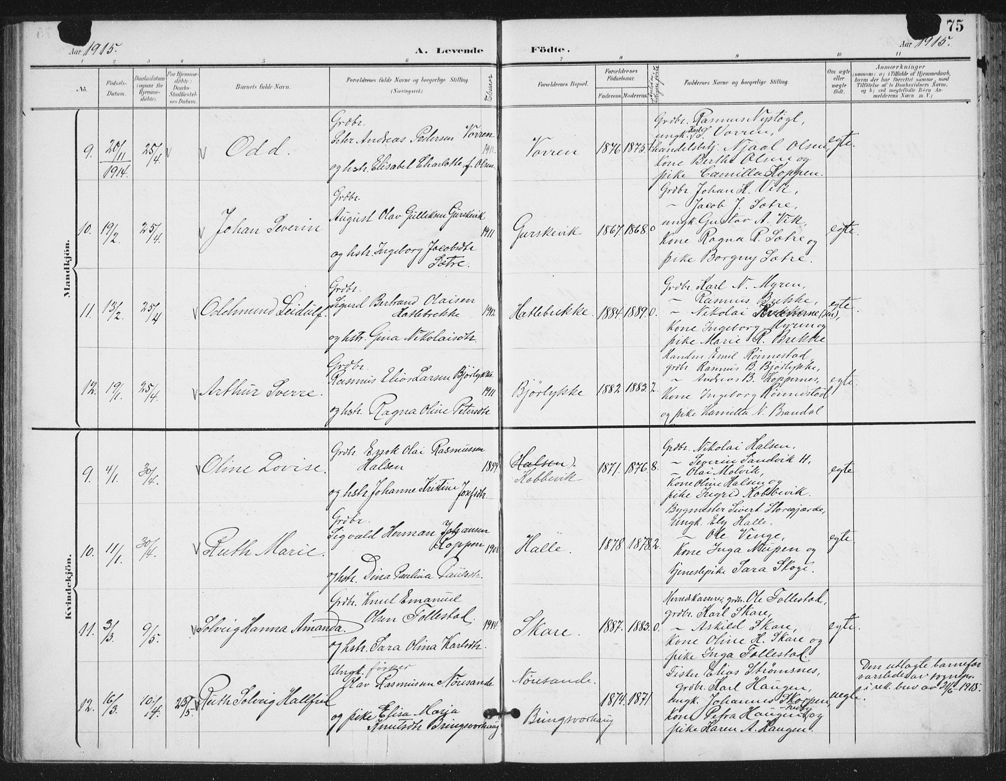 Ministerialprotokoller, klokkerbøker og fødselsregistre - Møre og Romsdal, AV/SAT-A-1454/503/L0038: Parish register (official) no. 503A06, 1901-1917, p. 75