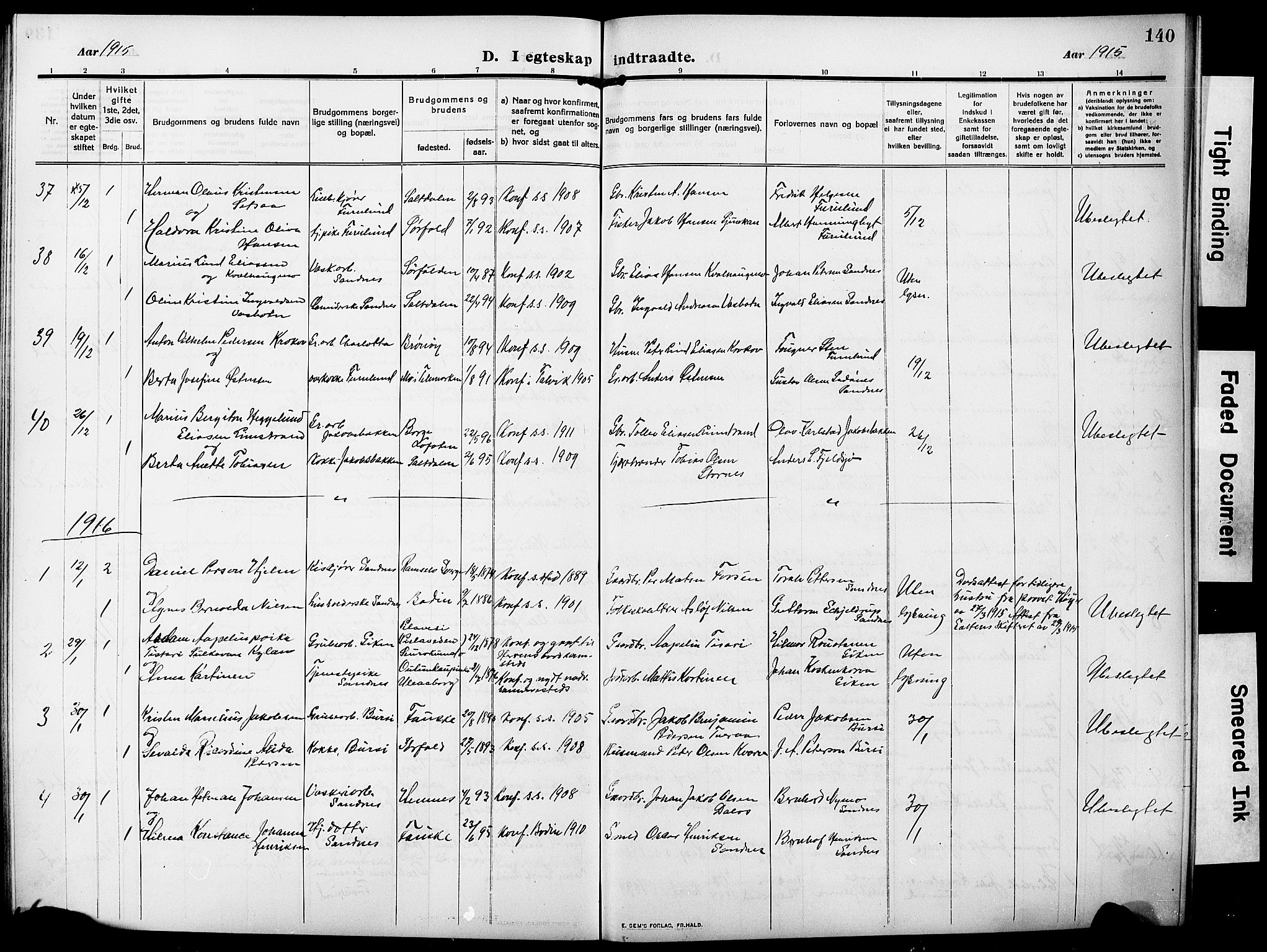 Ministerialprotokoller, klokkerbøker og fødselsregistre - Nordland, AV/SAT-A-1459/850/L0710: Parish register (official) no. 850A02, 1910-1920, p. 140