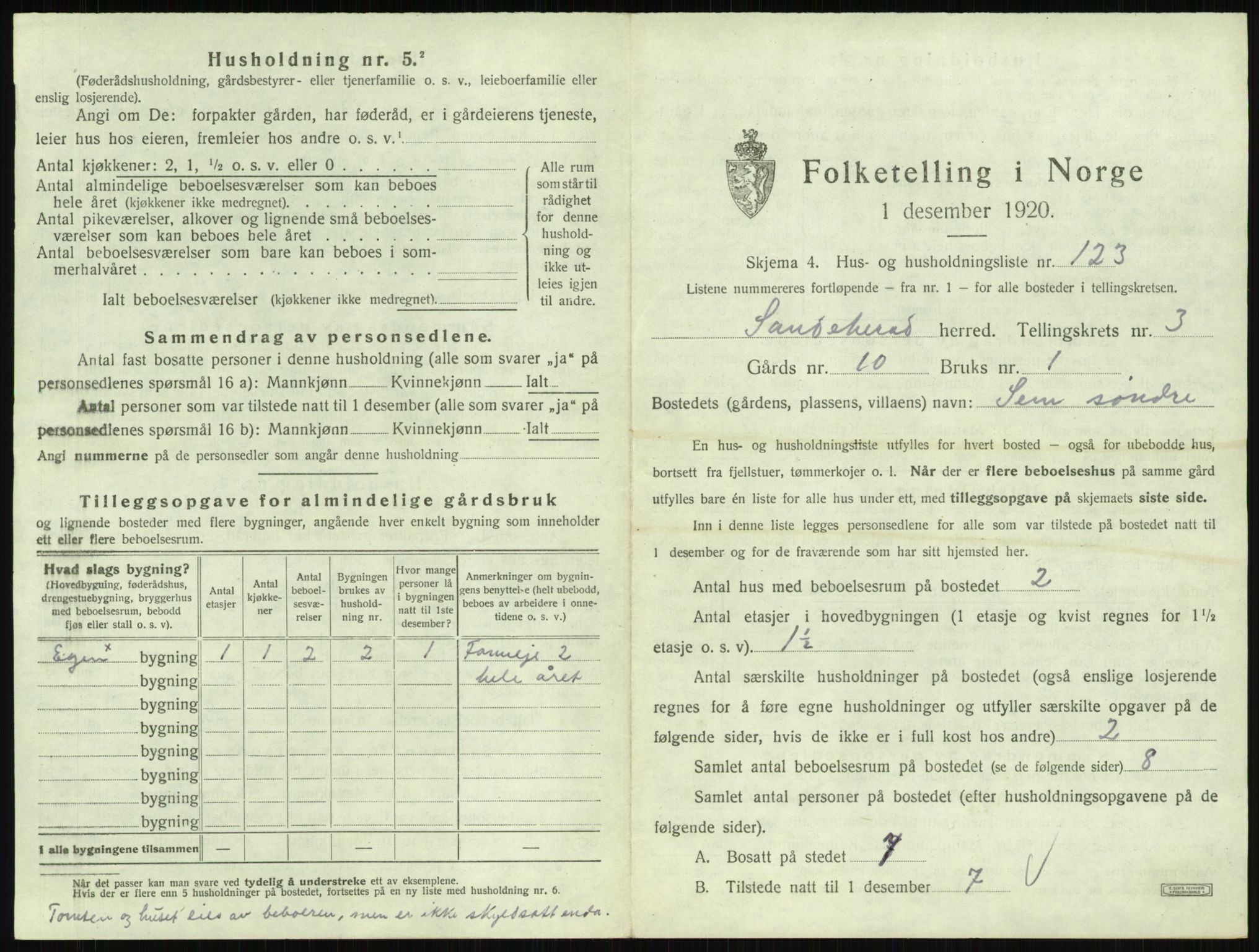 SAKO, 1920 census for Sandeherred, 1920, p. 627