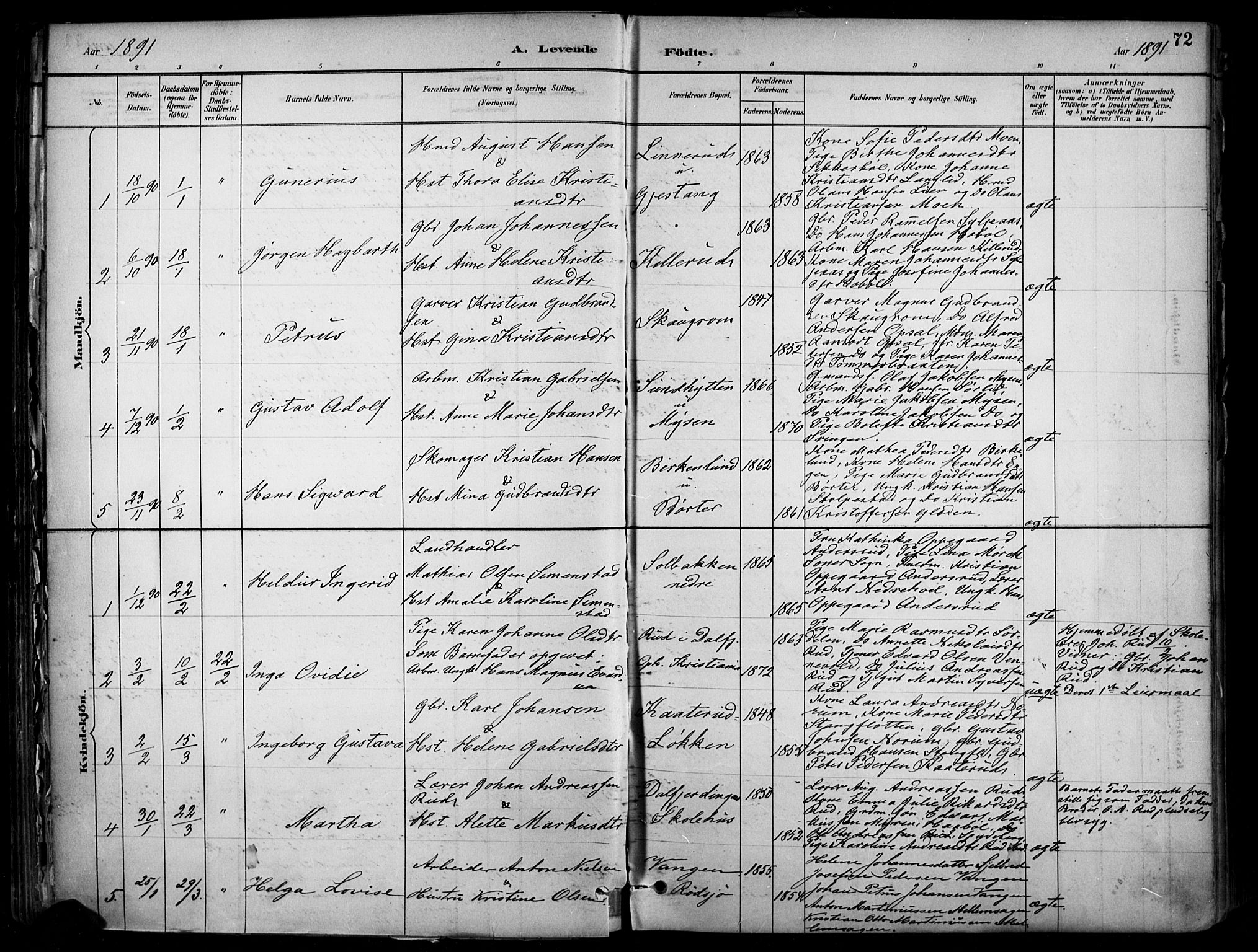 Enebakk prestekontor Kirkebøker, AV/SAO-A-10171c/F/Fa/L0016: Parish register (official) no. I 16, 1883-1898, p. 72