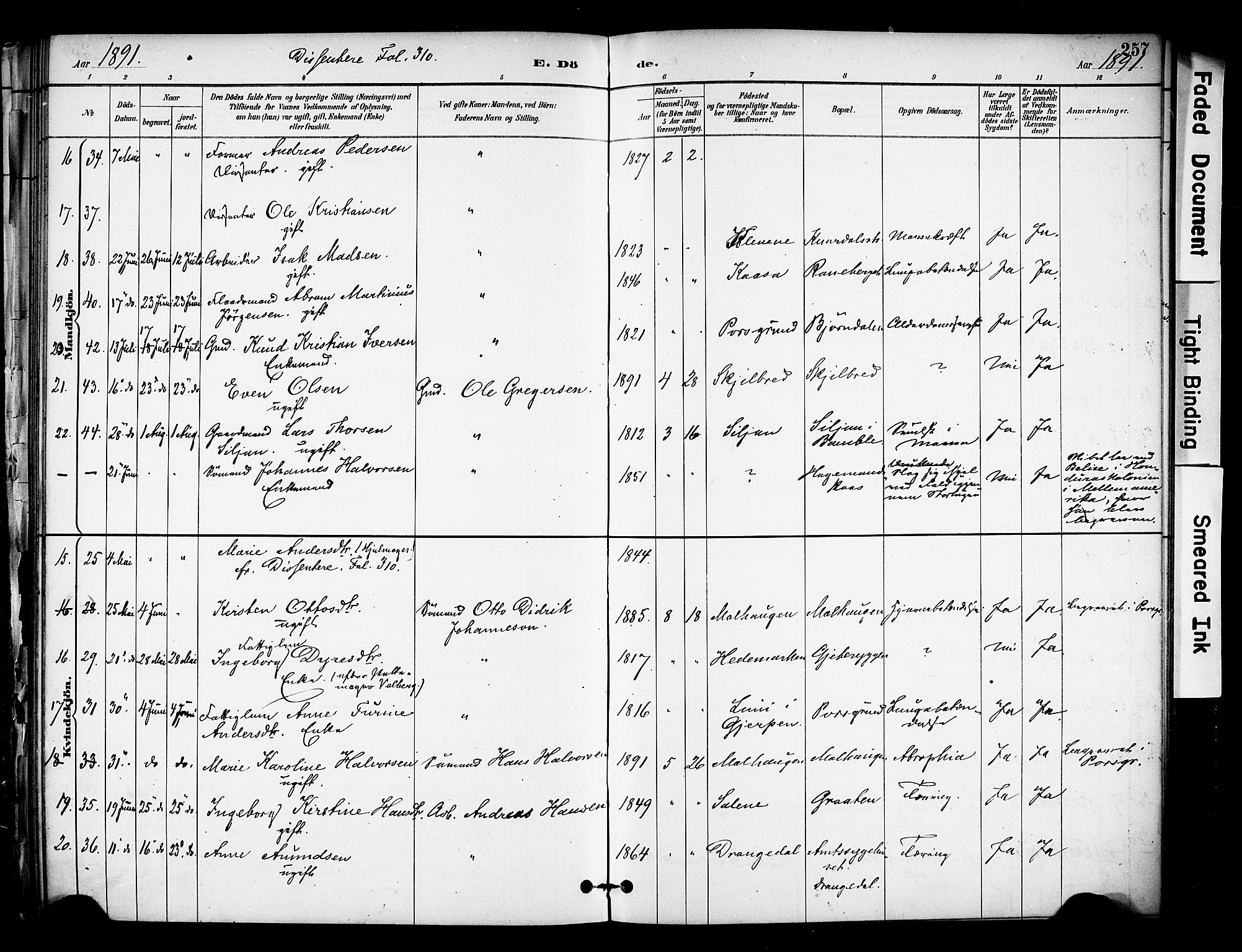 Solum kirkebøker, AV/SAKO-A-306/F/Fa/L0010: Parish register (official) no. I 10, 1888-1898, p. 257