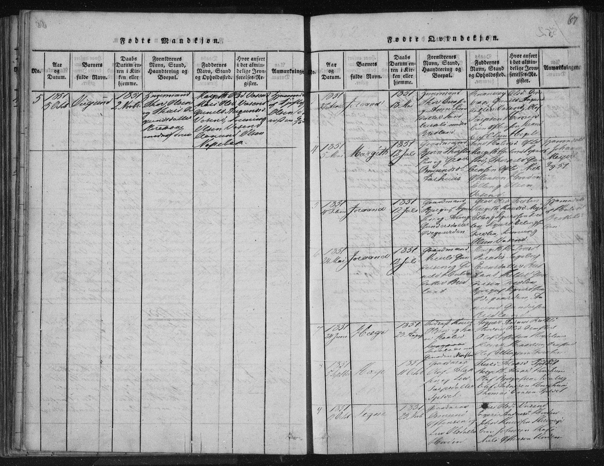 Lårdal kirkebøker, SAKO/A-284/F/Fc/L0001: Parish register (official) no. III 1, 1815-1860, p. 67