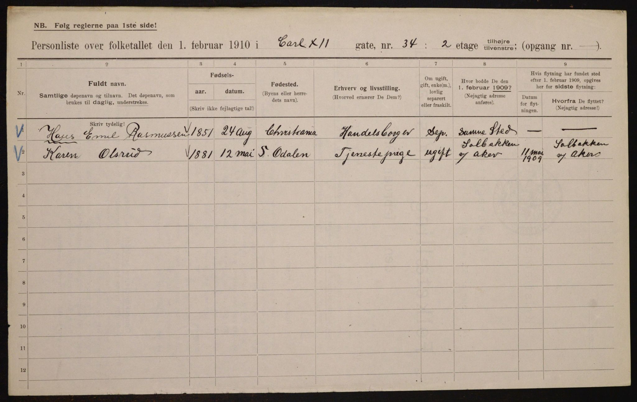 OBA, Municipal Census 1910 for Kristiania, 1910, p. 47267