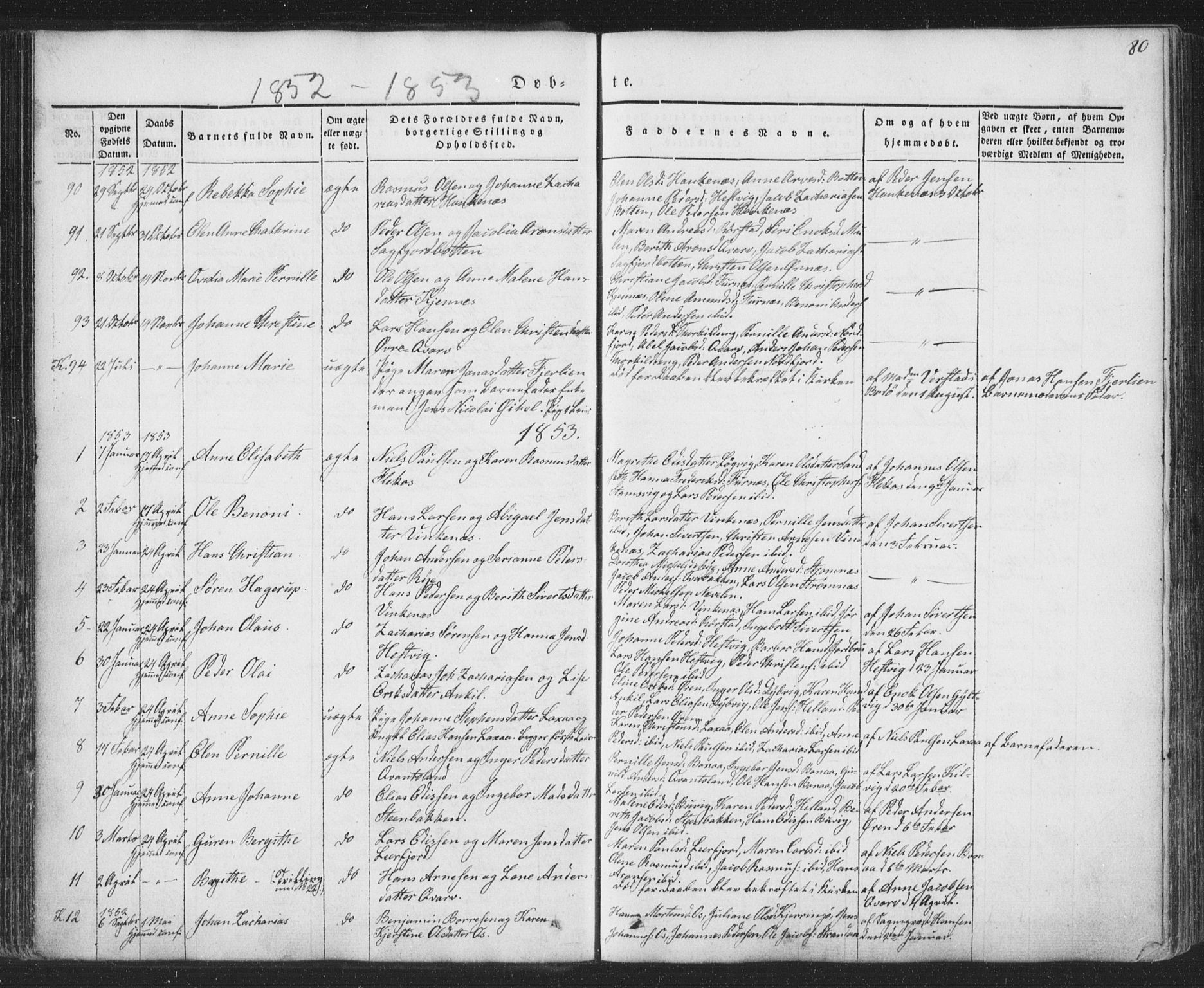 Ministerialprotokoller, klokkerbøker og fødselsregistre - Nordland, AV/SAT-A-1459/853/L0769: Parish register (official) no. 853A08, 1836-1856, p. 80