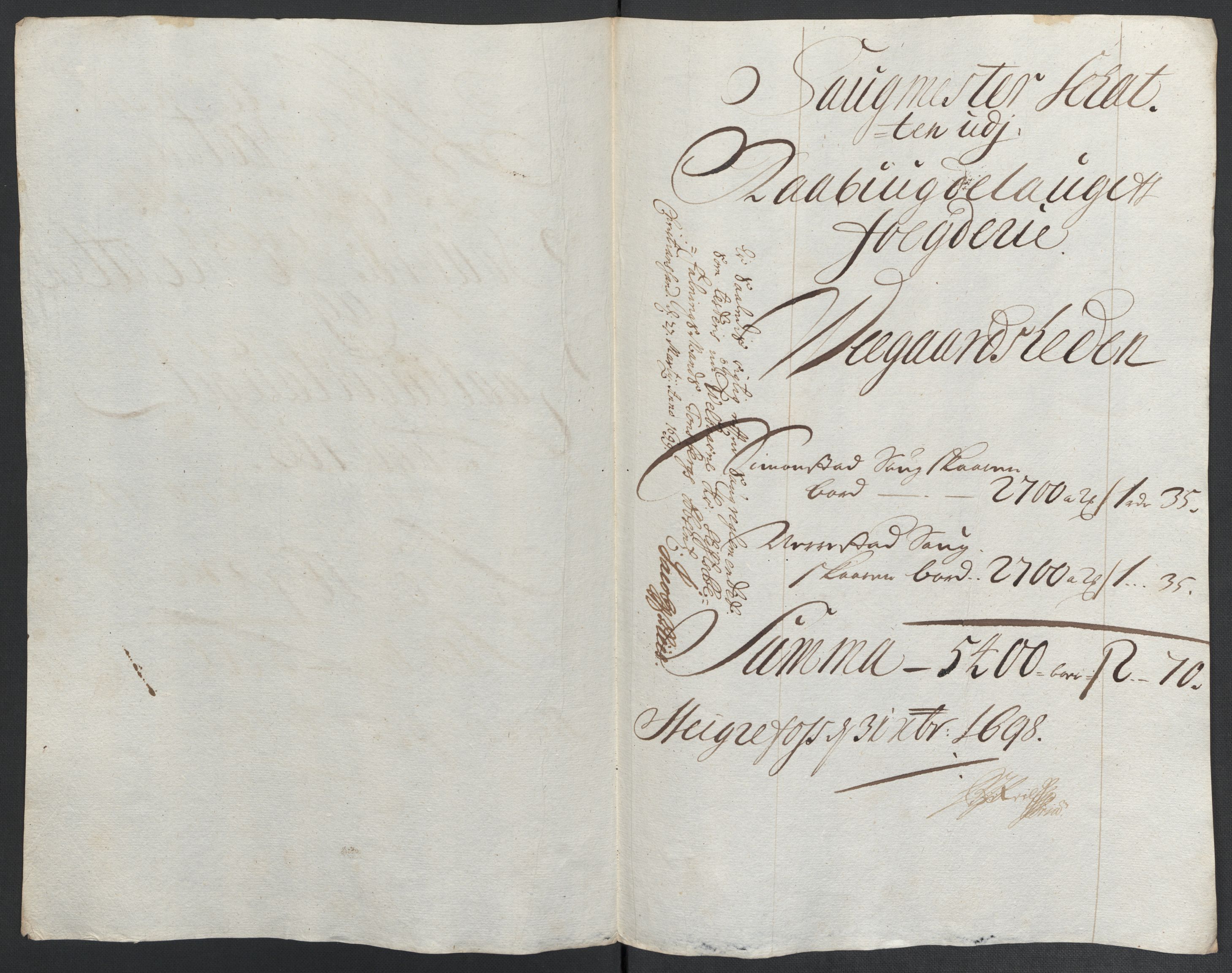 Rentekammeret inntil 1814, Reviderte regnskaper, Fogderegnskap, AV/RA-EA-4092/R40/L2445: Fogderegnskap Råbyggelag, 1697-1699, p. 147