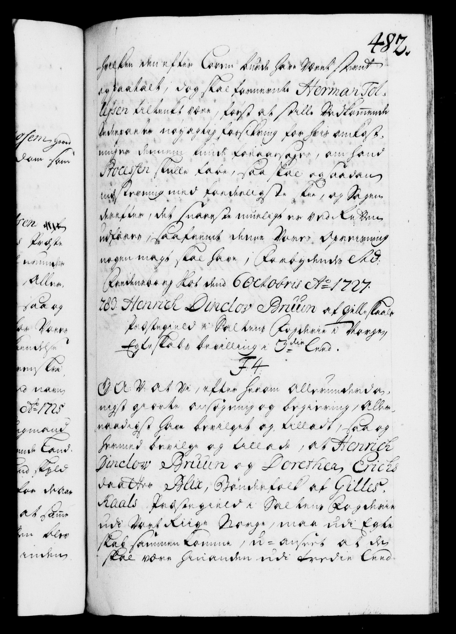 Danske Kanselli 1572-1799, AV/RA-EA-3023/F/Fc/Fca/Fcaa/L0025: Norske registre, 1726-1728, p. 482a