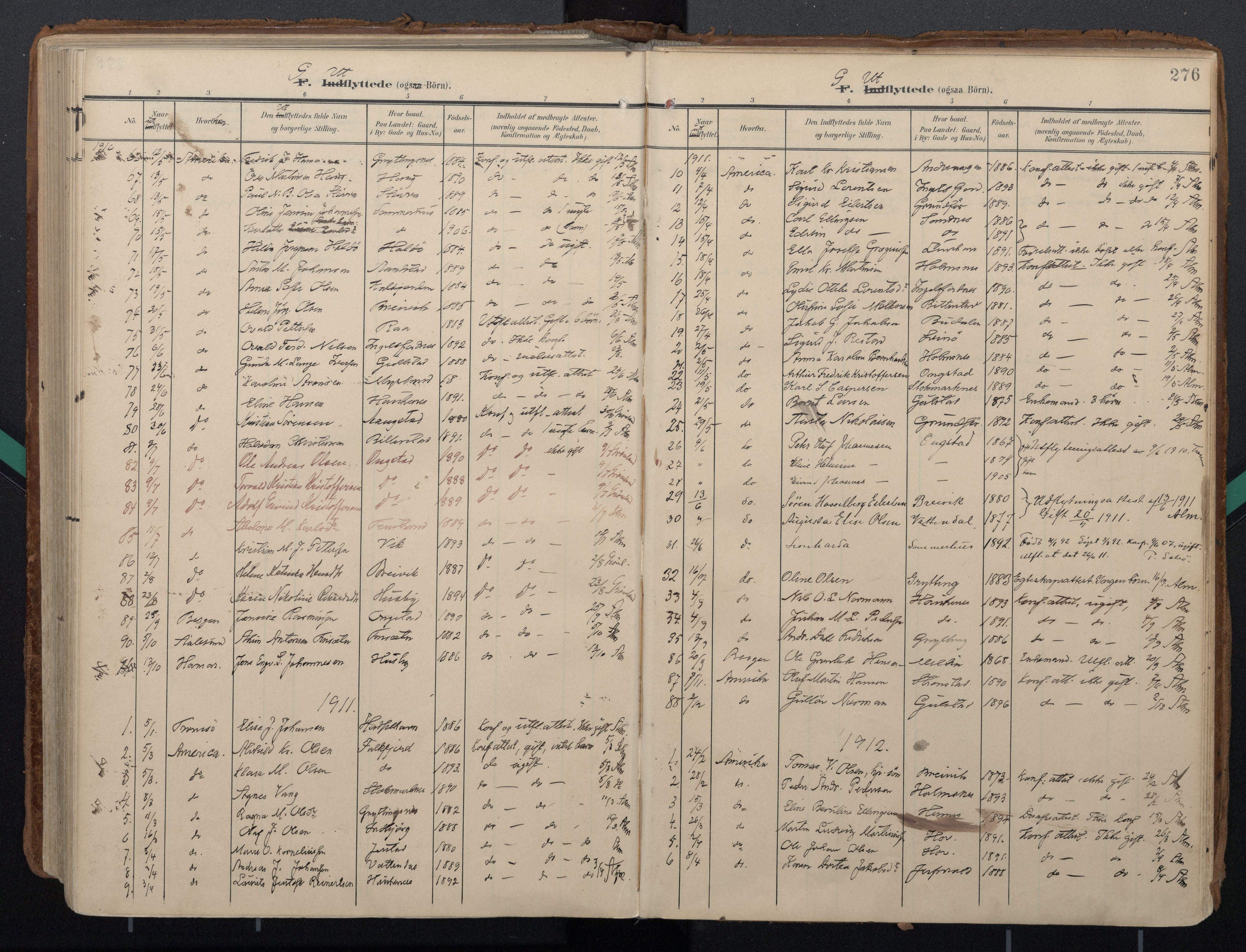 Ministerialprotokoller, klokkerbøker og fødselsregistre - Nordland, SAT/A-1459/888/L1248: Parish register (official) no. 888A14, 1904-1913, p. 276