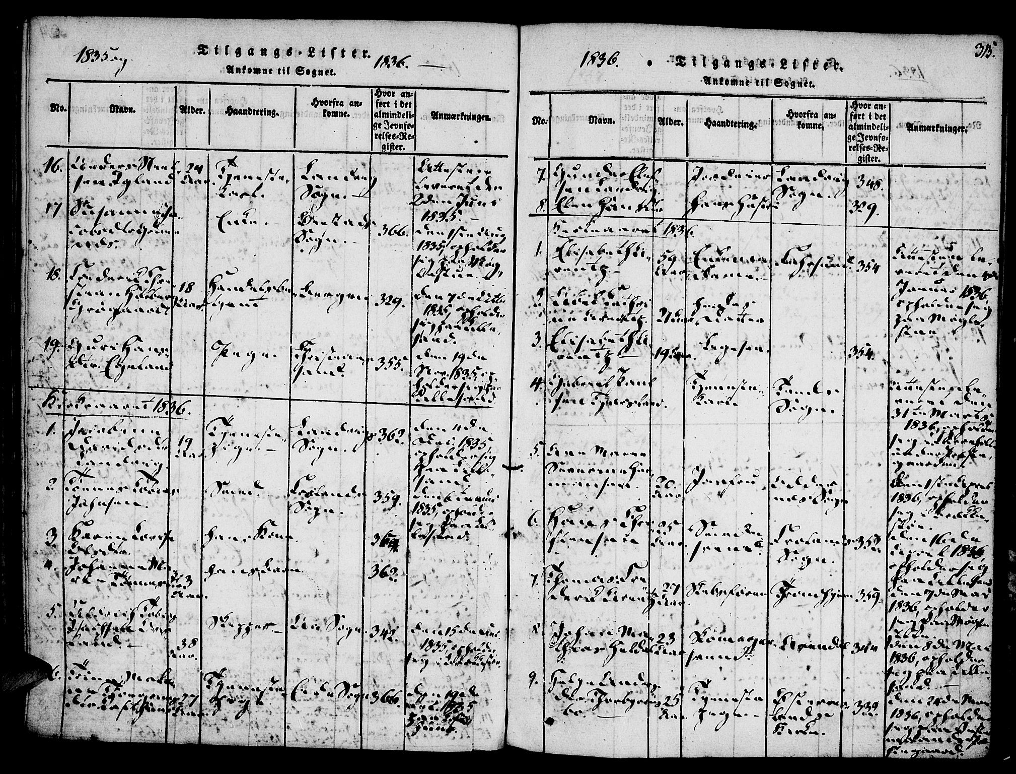Vestre Moland sokneprestkontor, SAK/1111-0046/F/Fa/Fab/L0003: Parish register (official) no. A 3, 1816-1843, p. 315