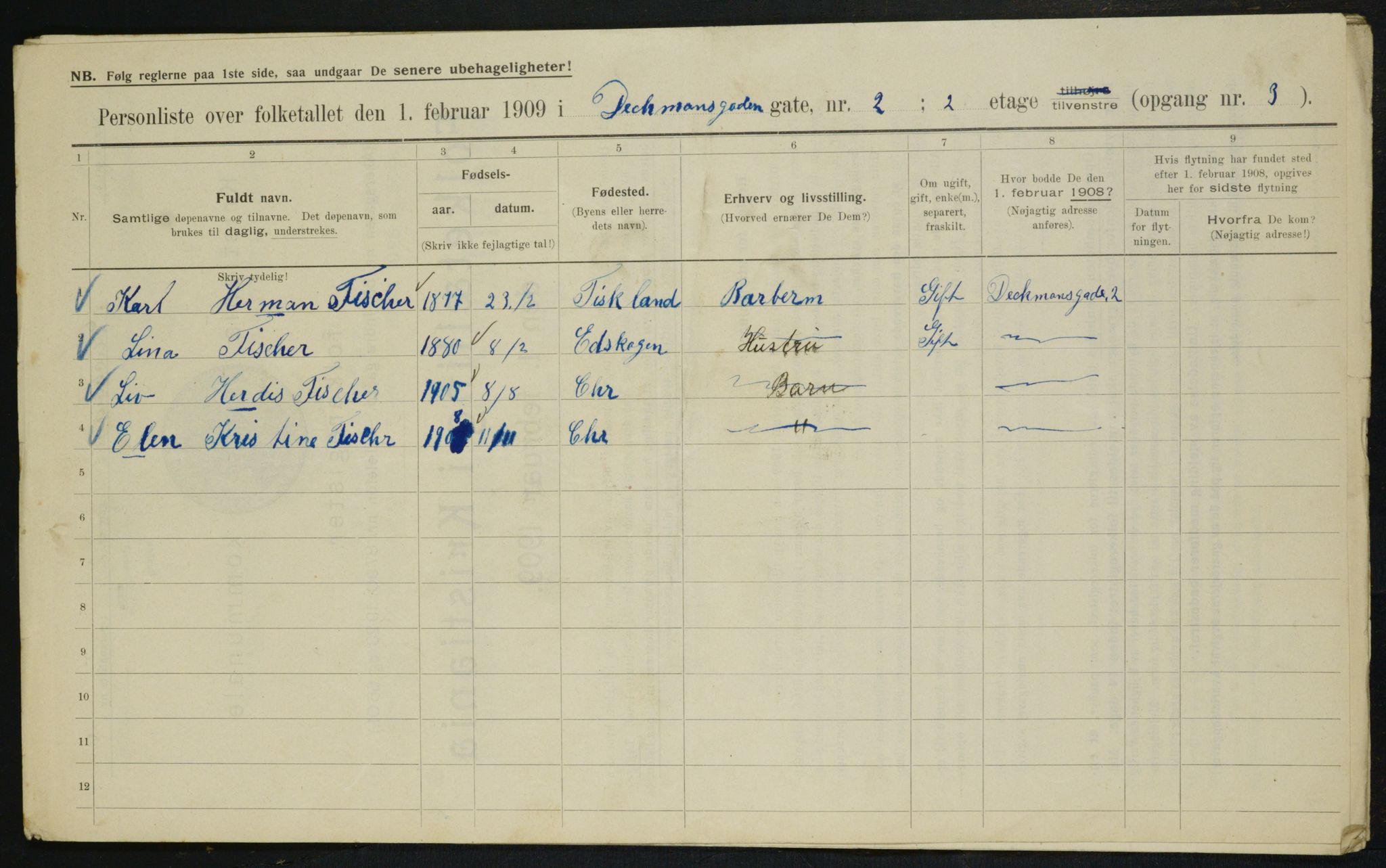 OBA, Municipal Census 1909 for Kristiania, 1909, p. 14072