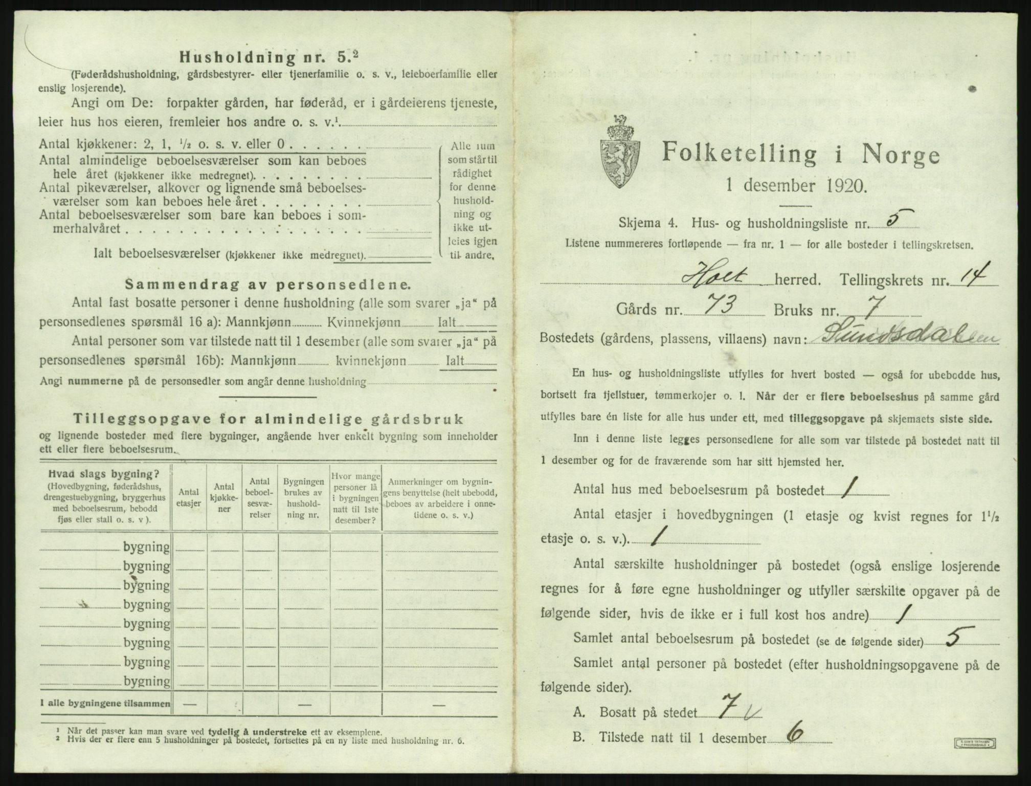 SAK, 1920 census for Holt, 1920, p. 1430