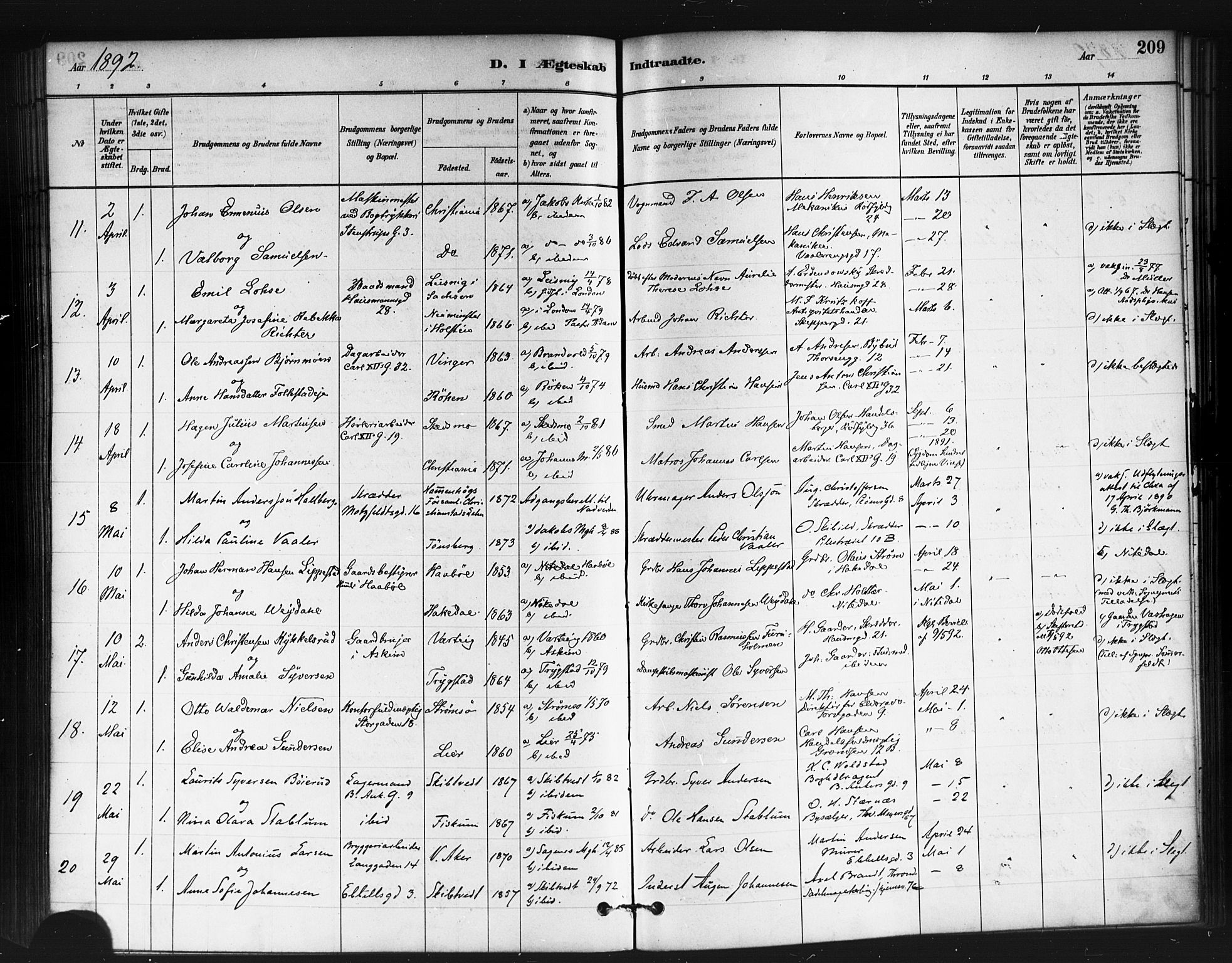 Jakob prestekontor Kirkebøker, SAO/A-10850/F/Fa/L0004: Parish register (official) no. 4, 1880-1894, p. 209