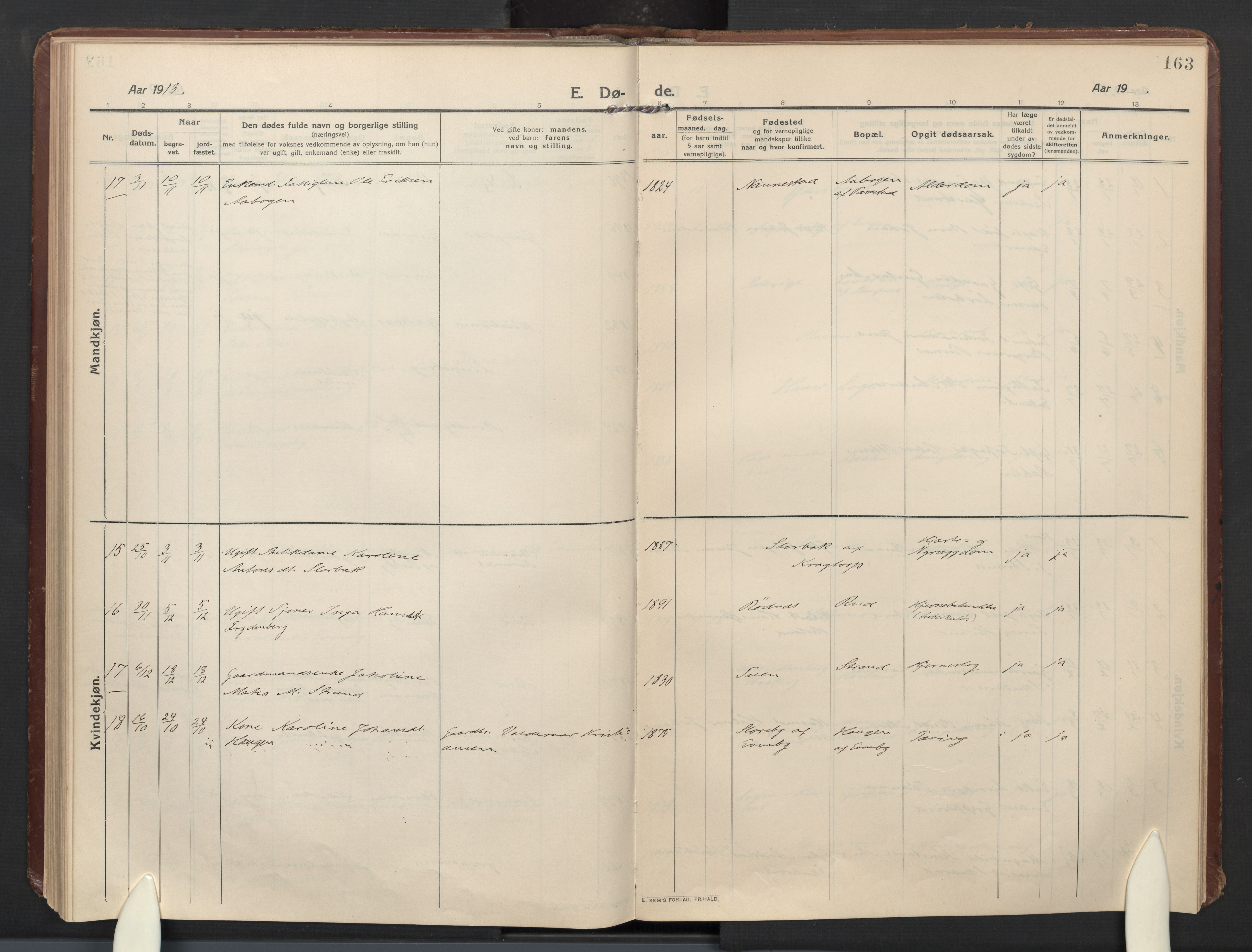 Høland prestekontor Kirkebøker, AV/SAO-A-10346a/F/Fb: Parish register (official) no. II 4, 1913-1924, p. 163