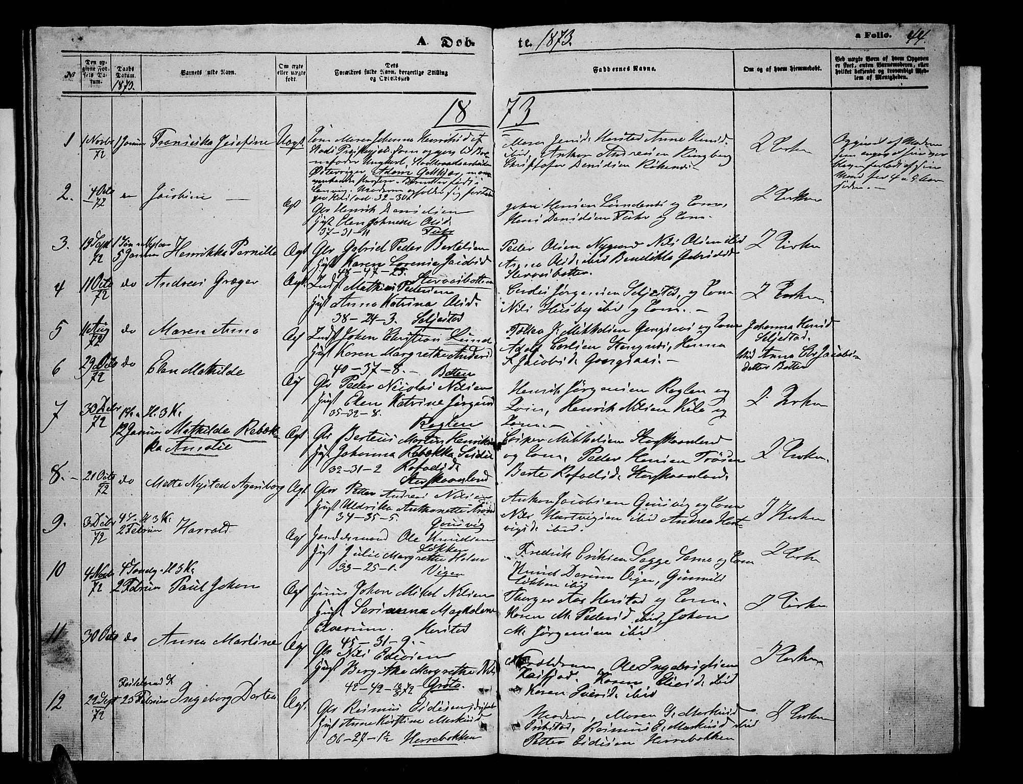 Trondenes sokneprestkontor, SATØ/S-1319/H/Hb/L0009klokker: Parish register (copy) no. 9, 1870-1876, p. 44