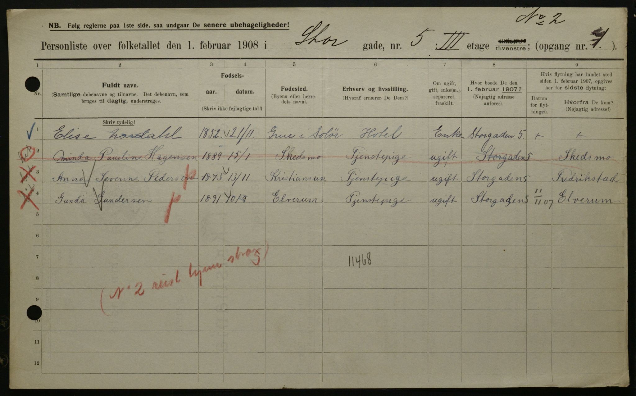 OBA, Municipal Census 1908 for Kristiania, 1908, p. 92482