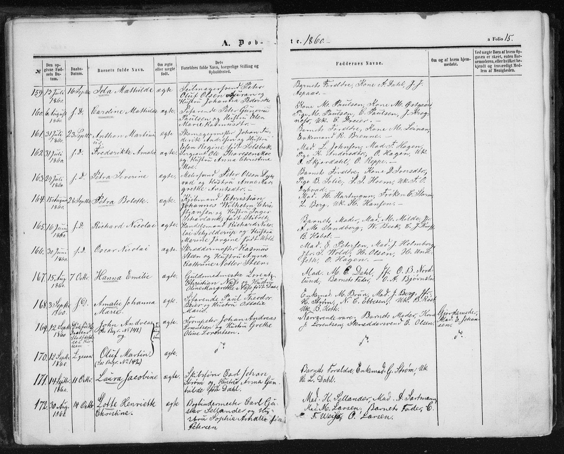 Ministerialprotokoller, klokkerbøker og fødselsregistre - Sør-Trøndelag, SAT/A-1456/602/L0115: Parish register (official) no. 602A13, 1860-1872, p. 15