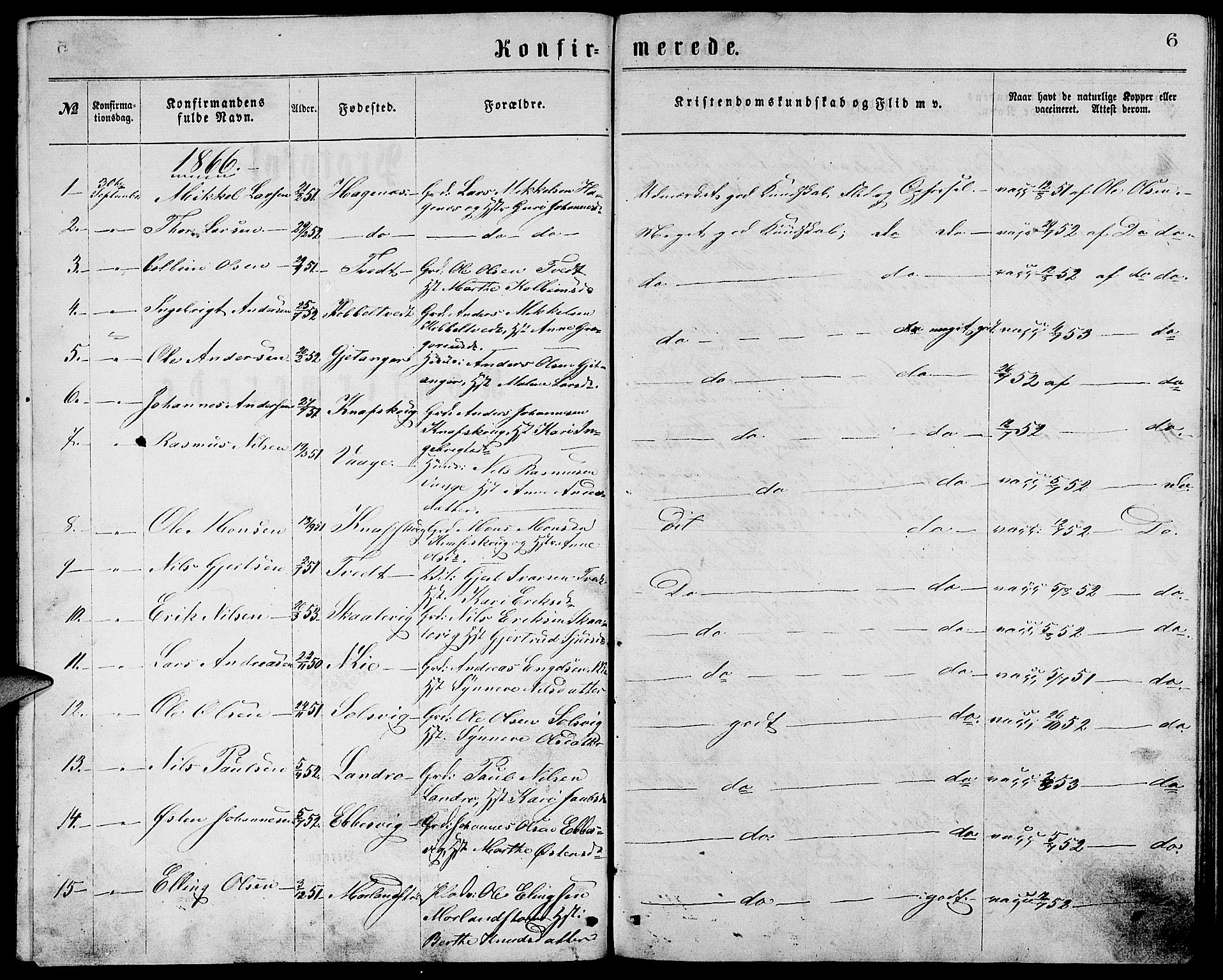 Fjell sokneprestembete, SAB/A-75301/H/Hab: Parish register (copy) no. A 3, 1866-1879, p. 6