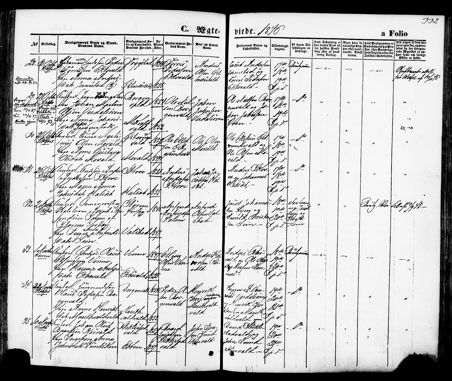 Ministerialprotokoller, klokkerbøker og fødselsregistre - Nord-Trøndelag, AV/SAT-A-1458/723/L0242: Parish register (official) no. 723A11, 1870-1880, p. 332