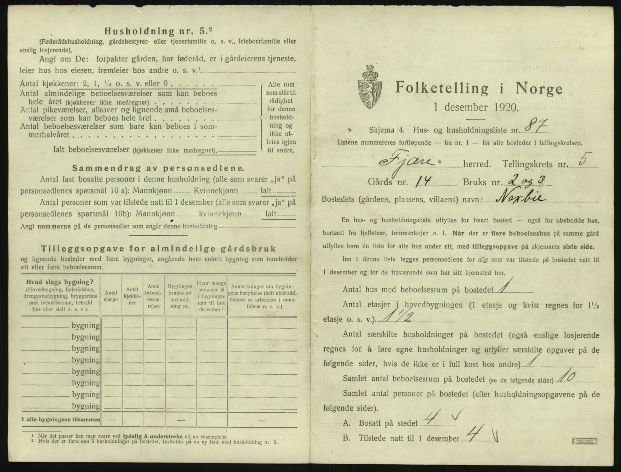 SAK, 1920 census for Fjære, 1920, p. 1185