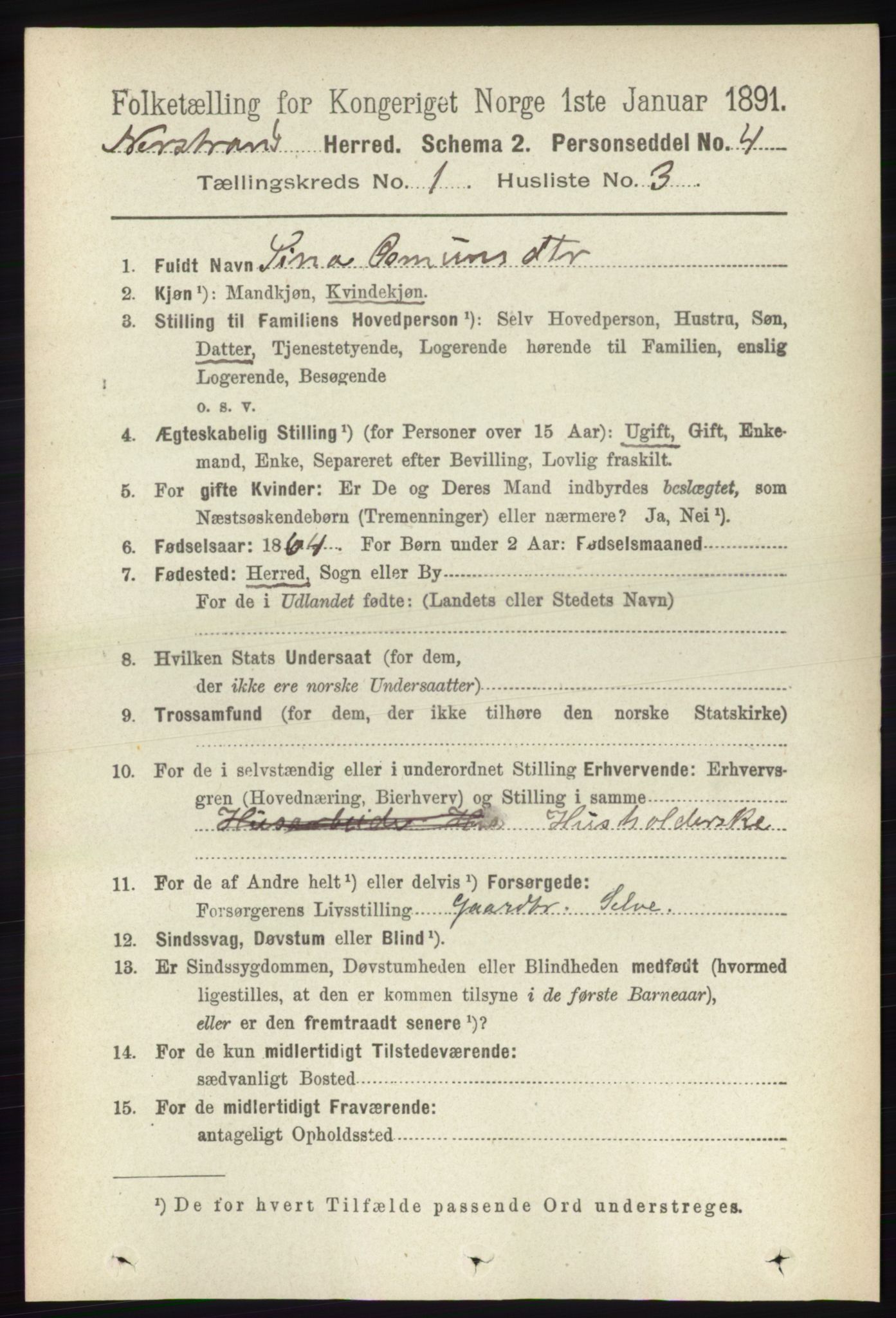 RA, 1891 census for 1139 Nedstrand, 1891, p. 70