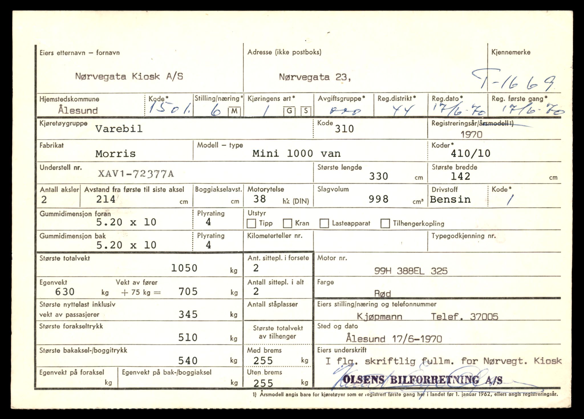 Møre og Romsdal vegkontor - Ålesund trafikkstasjon, SAT/A-4099/F/Fe/L0014: Registreringskort for kjøretøy T 1565 - T 1698, 1927-1998, p. 2281