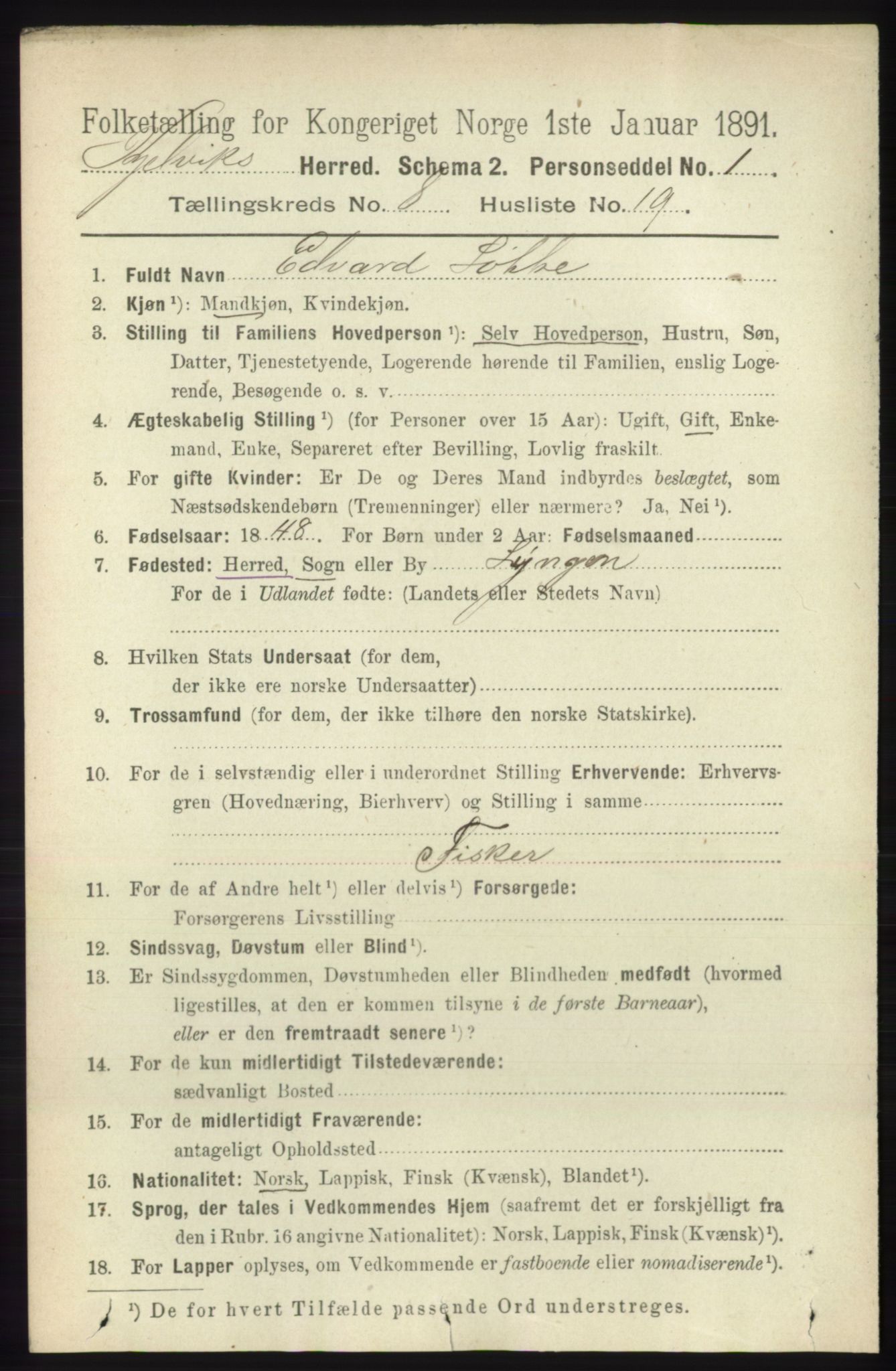 RA, 1891 census for 2019 Kjelvik, 1891, p. 1364