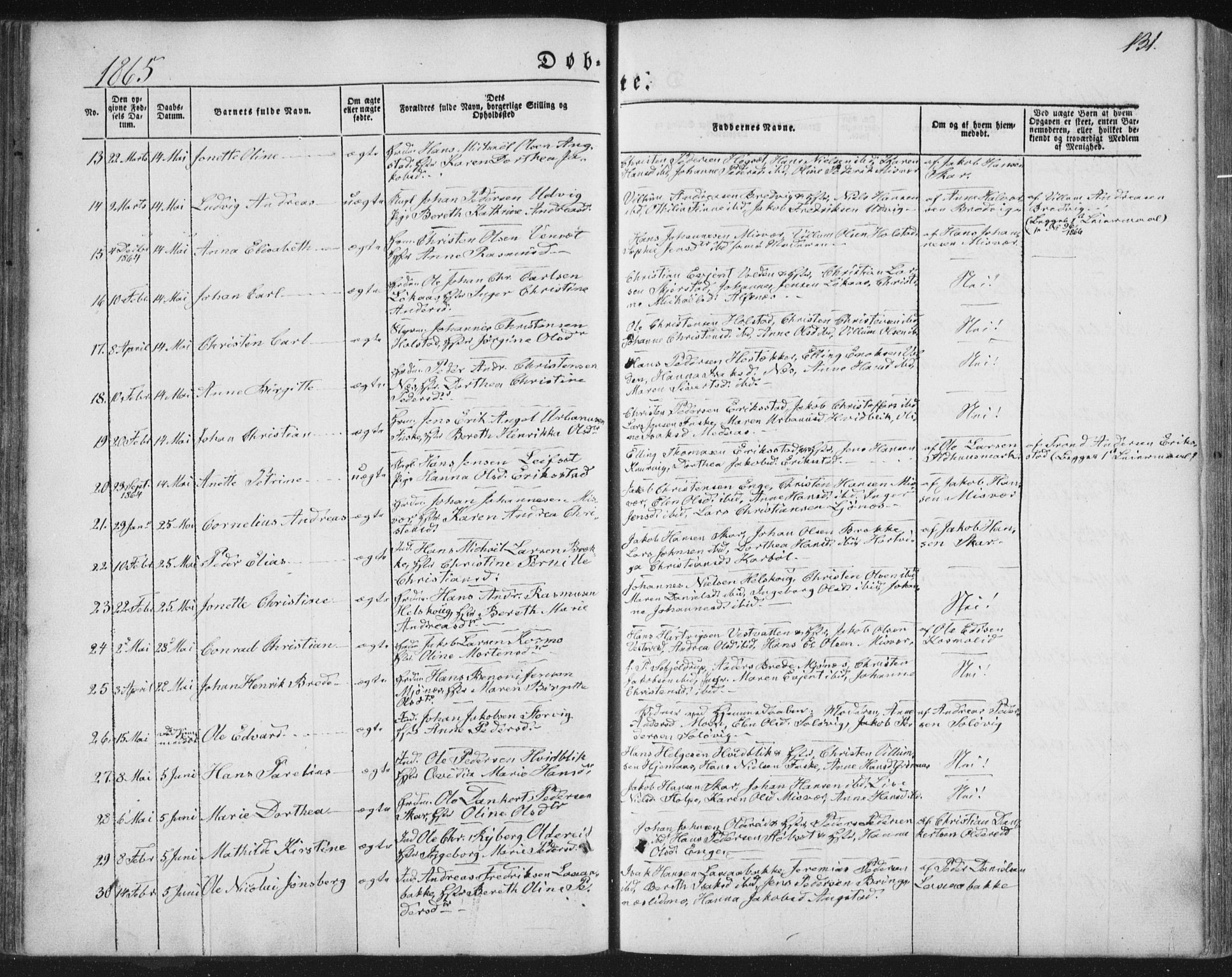 Ministerialprotokoller, klokkerbøker og fødselsregistre - Nordland, AV/SAT-A-1459/852/L0738: Parish register (official) no. 852A08, 1849-1865, p. 131